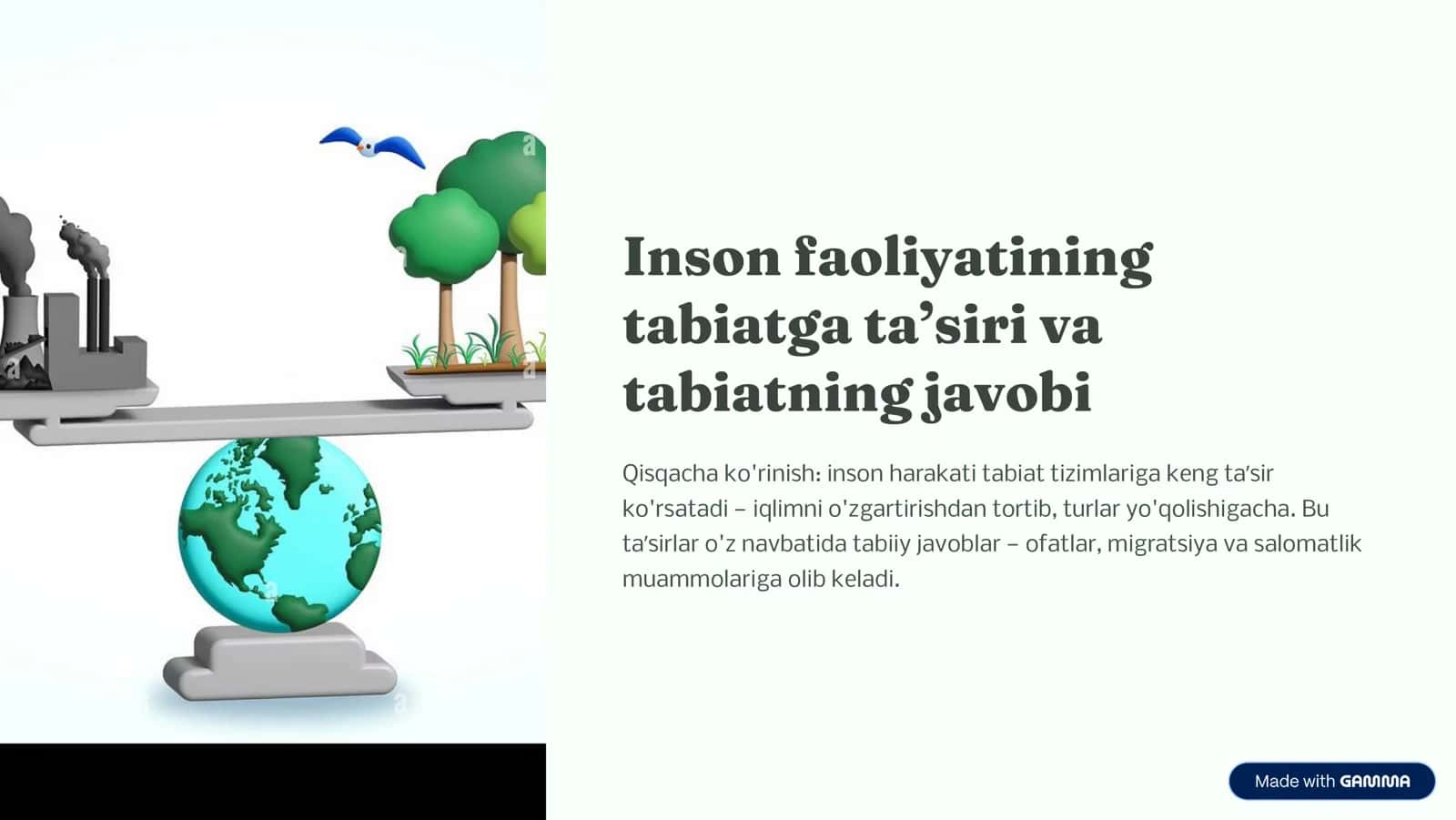 Tabiatga Ta'asiri va Javobi 1