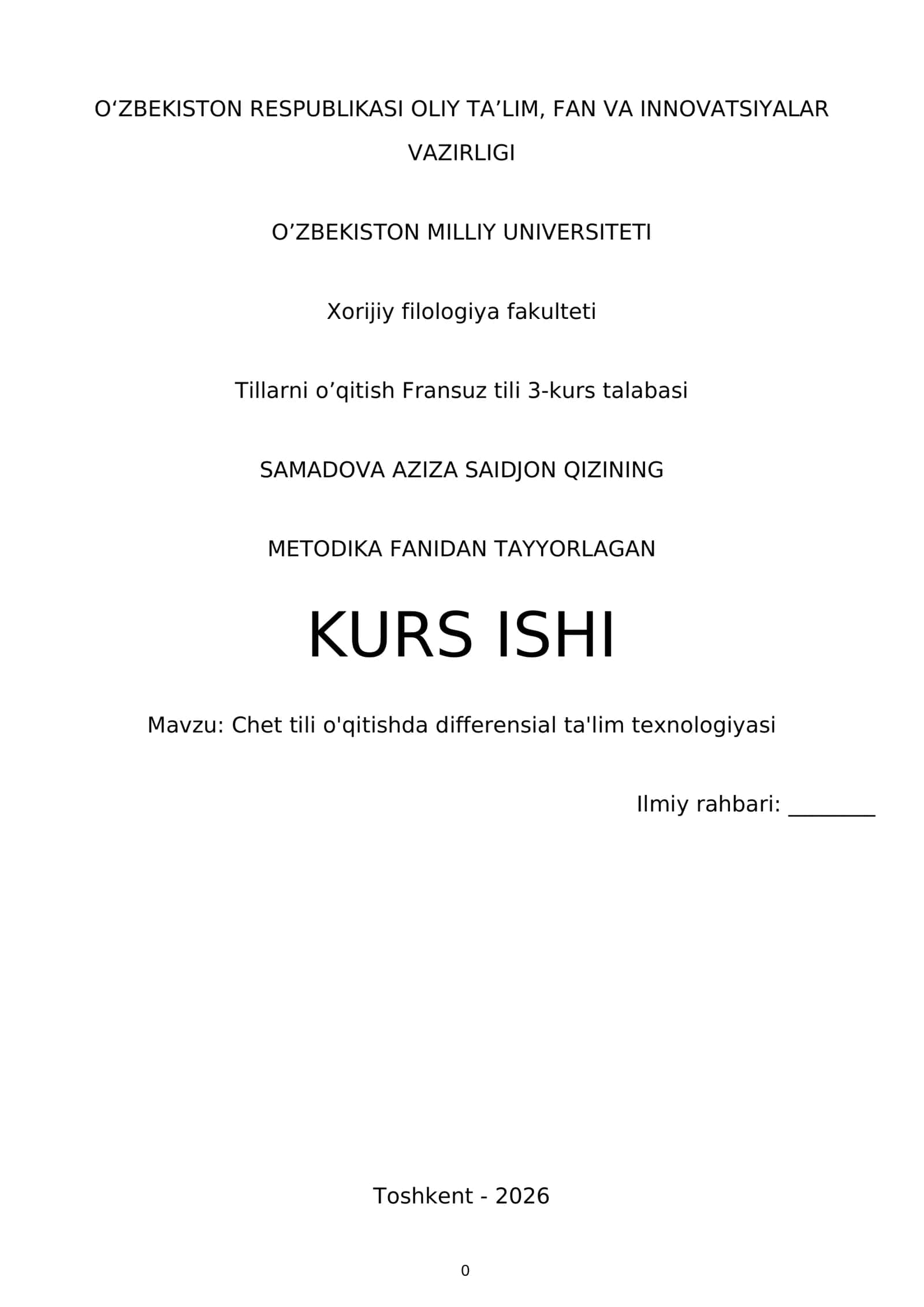 Chet tili o'qitishda differensial ta'lim texnologiyasi 1
