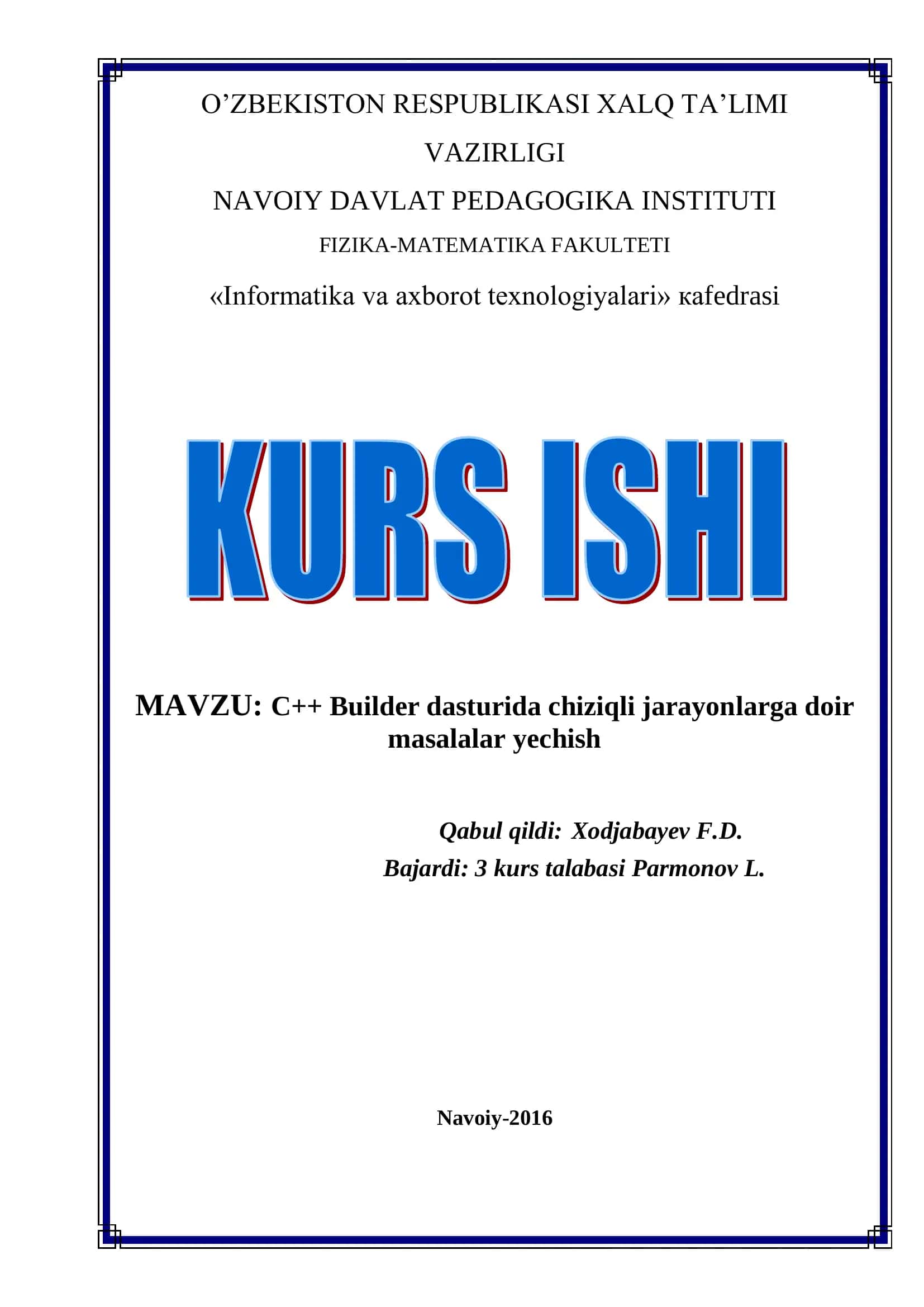 C++ Builder dasturida chiziqli jarayonlarga doir masalalar yechish 1