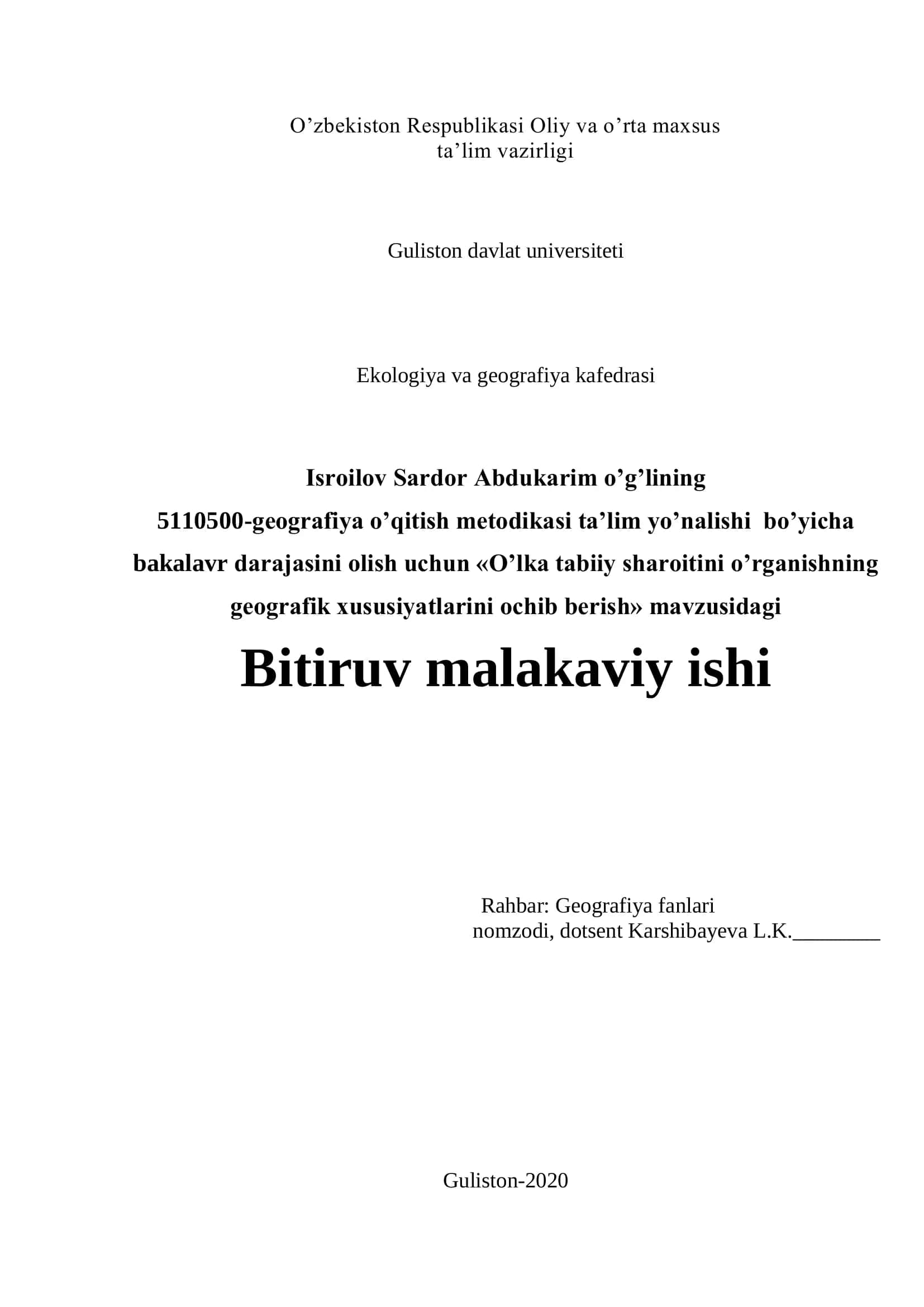 O’lka tabiiy sharoitini o’rganishning geografik xususiyatlarini ochib berish 1