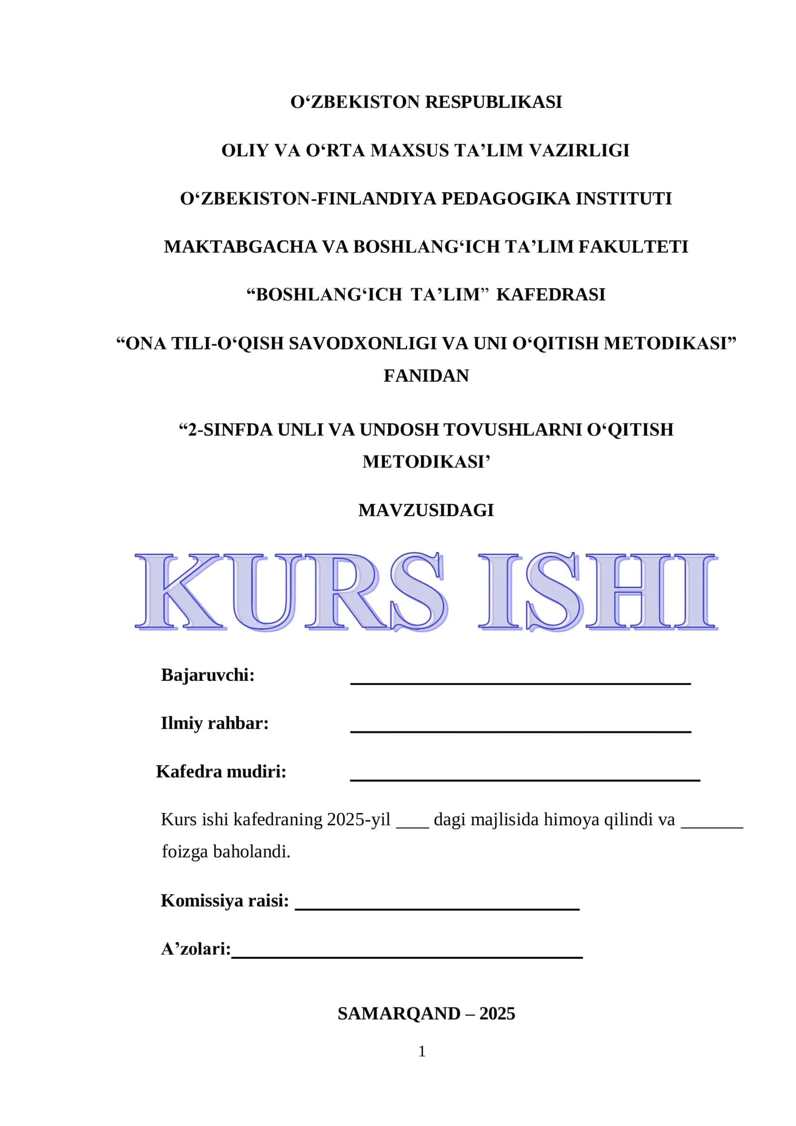 2-SINFDA UNLI VA UNDOSH TOVUSHLARNI OʻQITISH METODIKASI 1