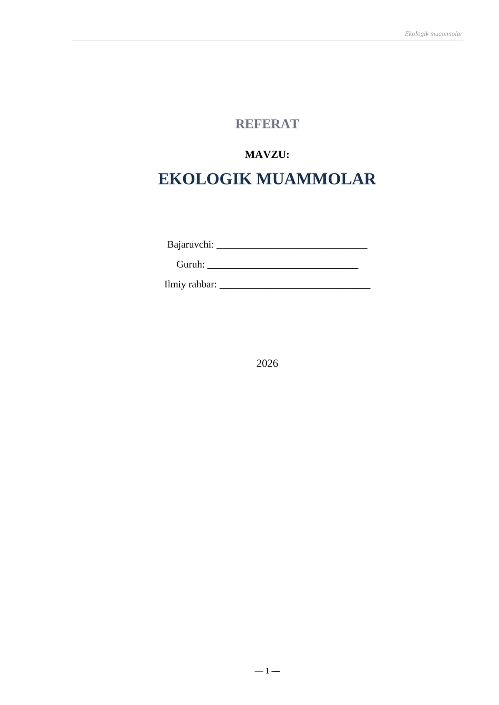 Referat ekologik muammolar 1