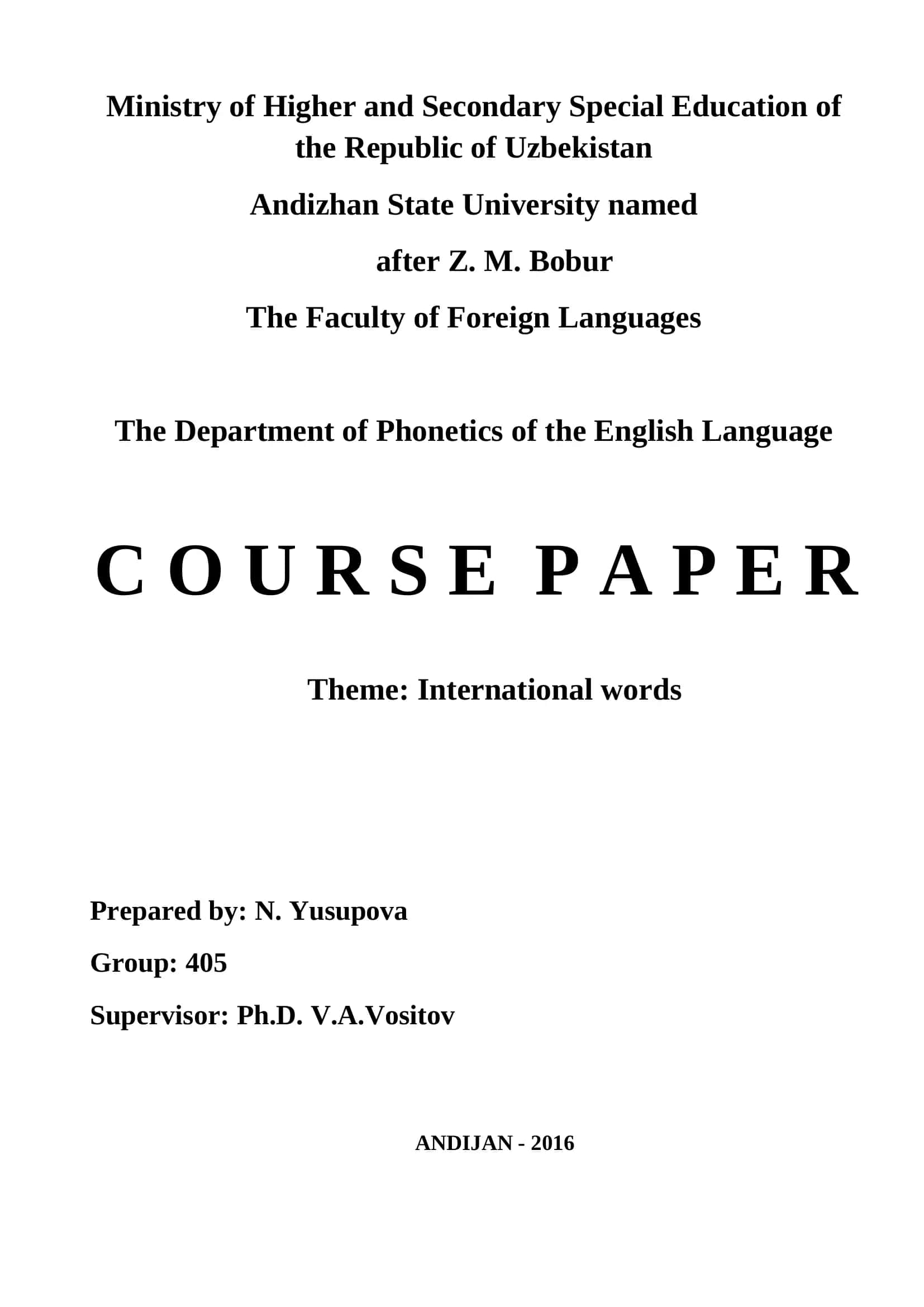 International Words Course Paper 1