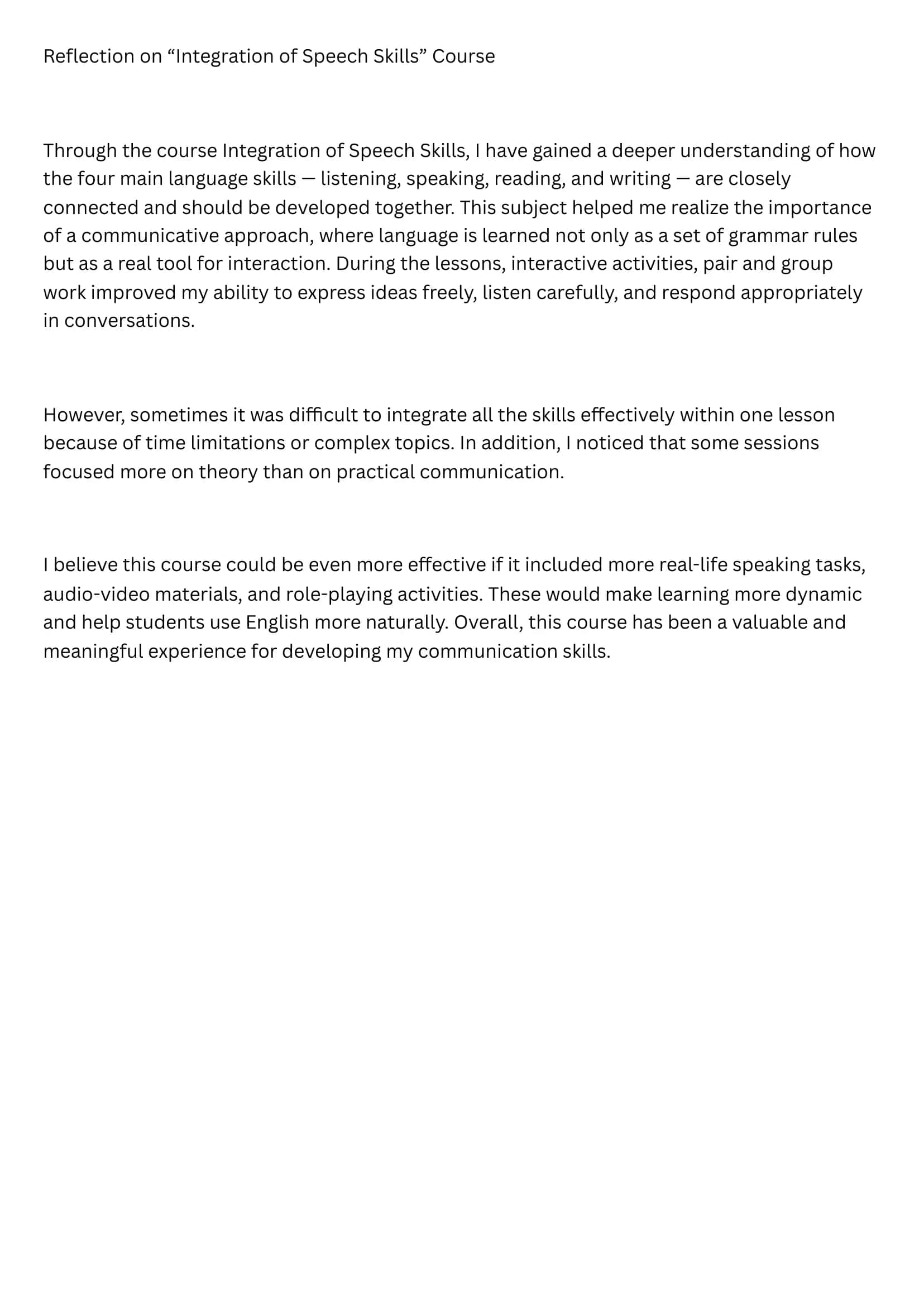 Integration of Speech Skills 1