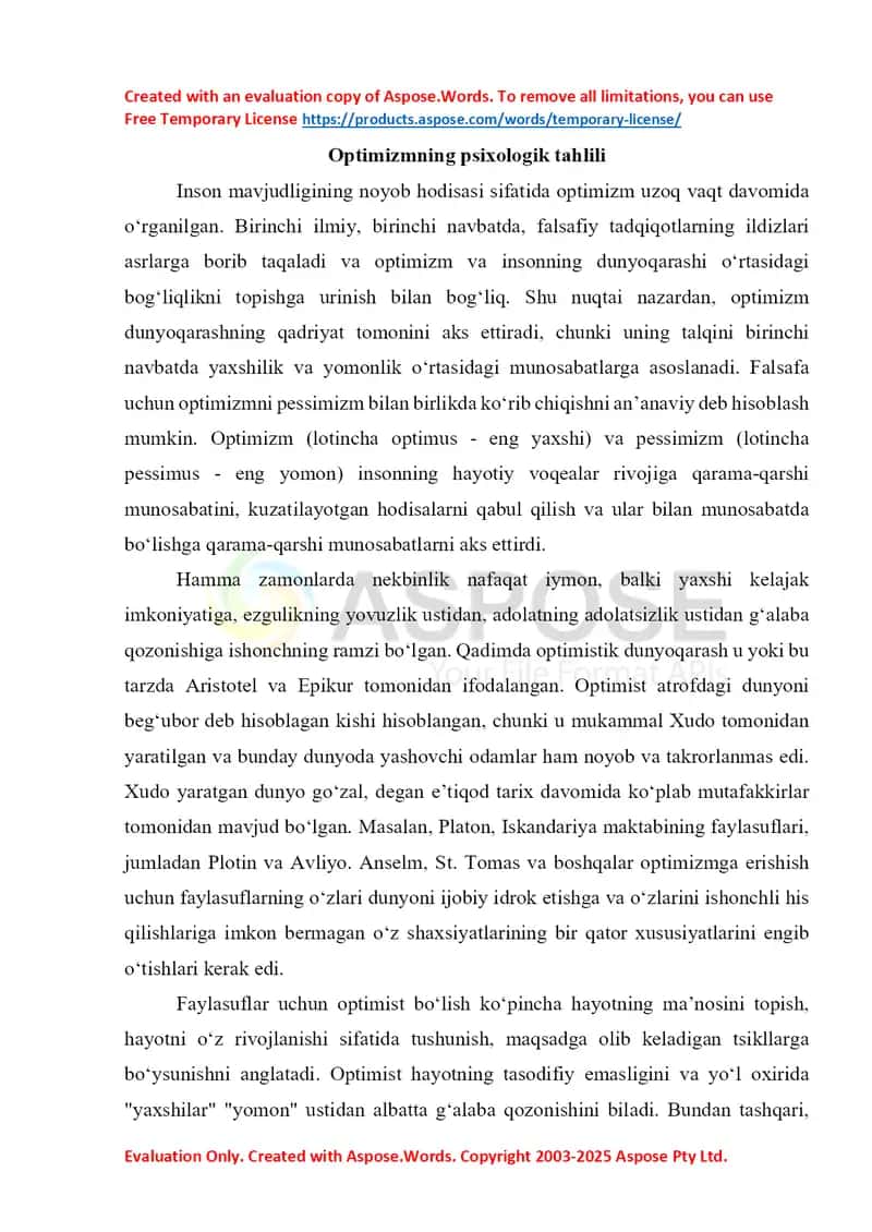 Optimizmning psixologik tahlili 1