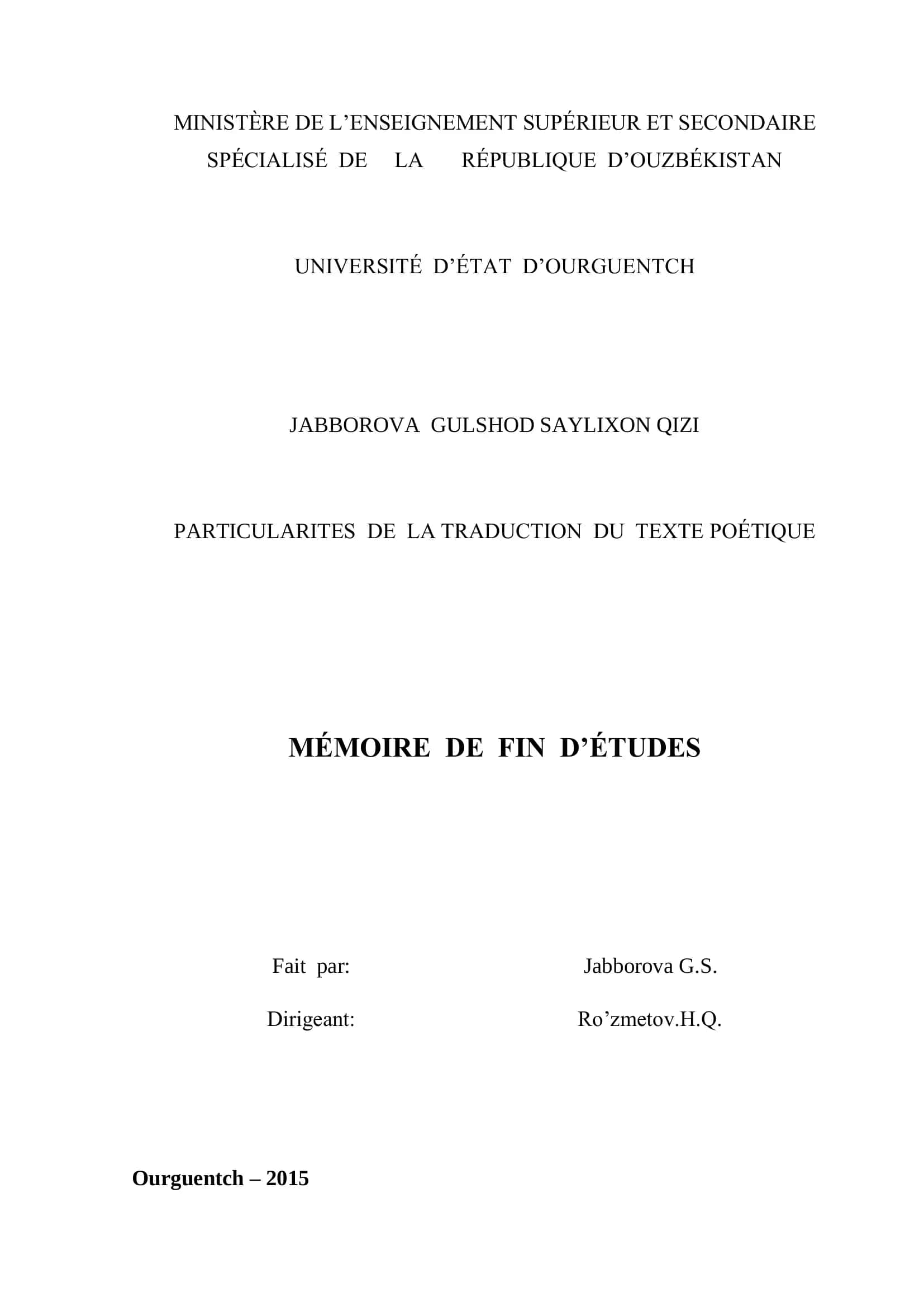 PARTICULARITES DE LA TRADUCTION DU TEXTE POÉTIQUE 1