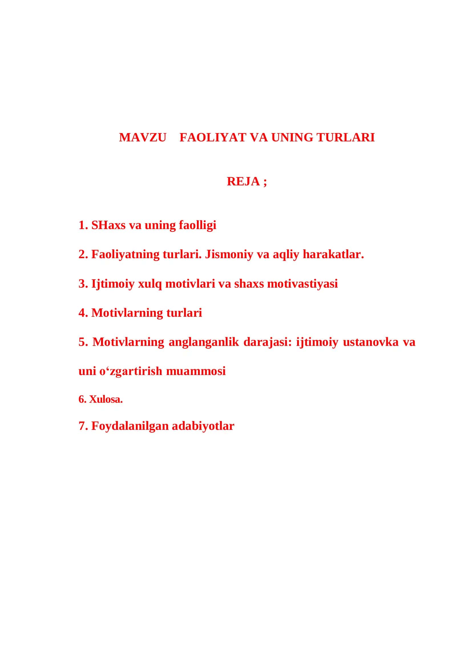 FAOLIYAT VA UNING TURLARI 1