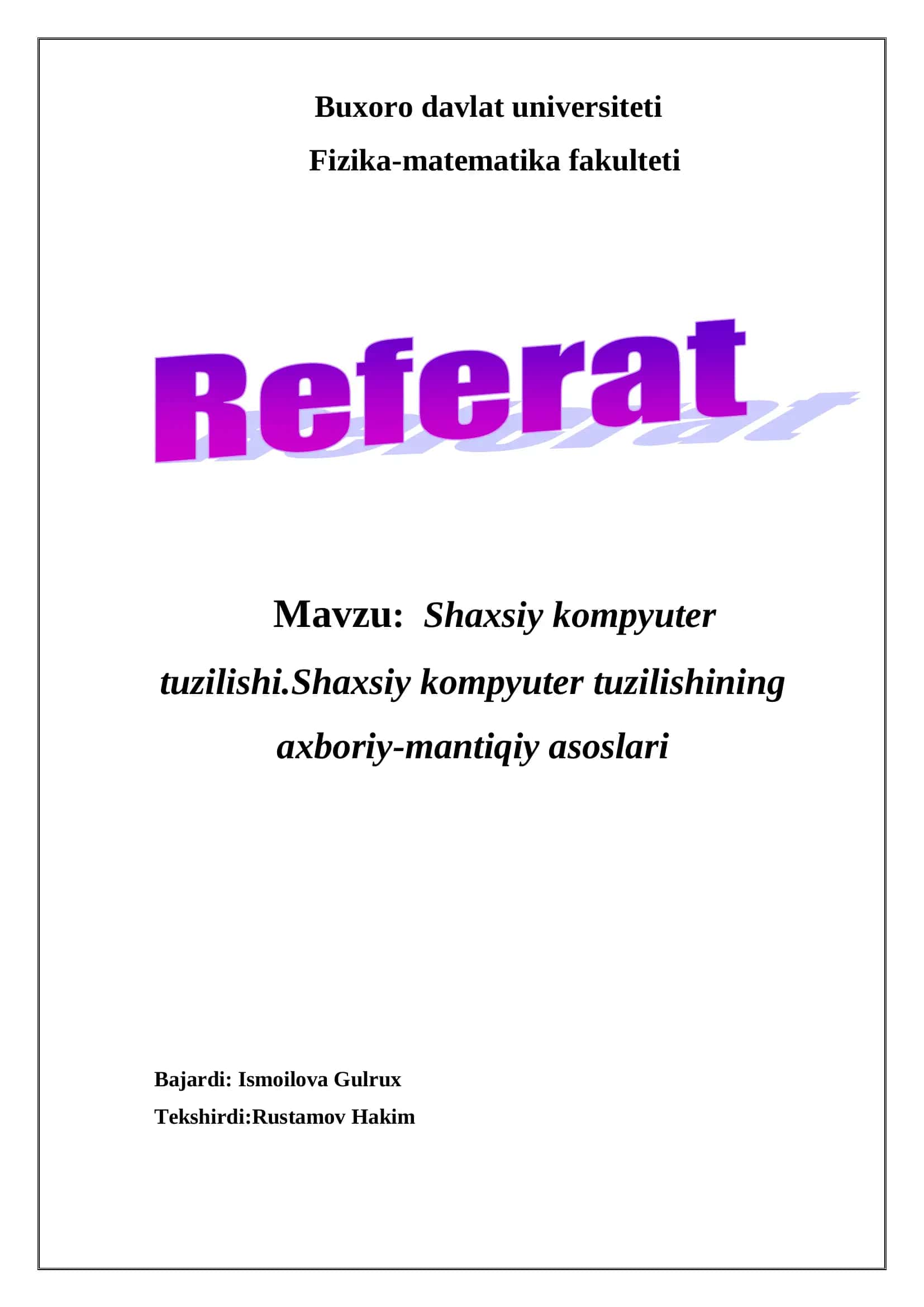 Shaxsiy kompyuter tuzilishi 1