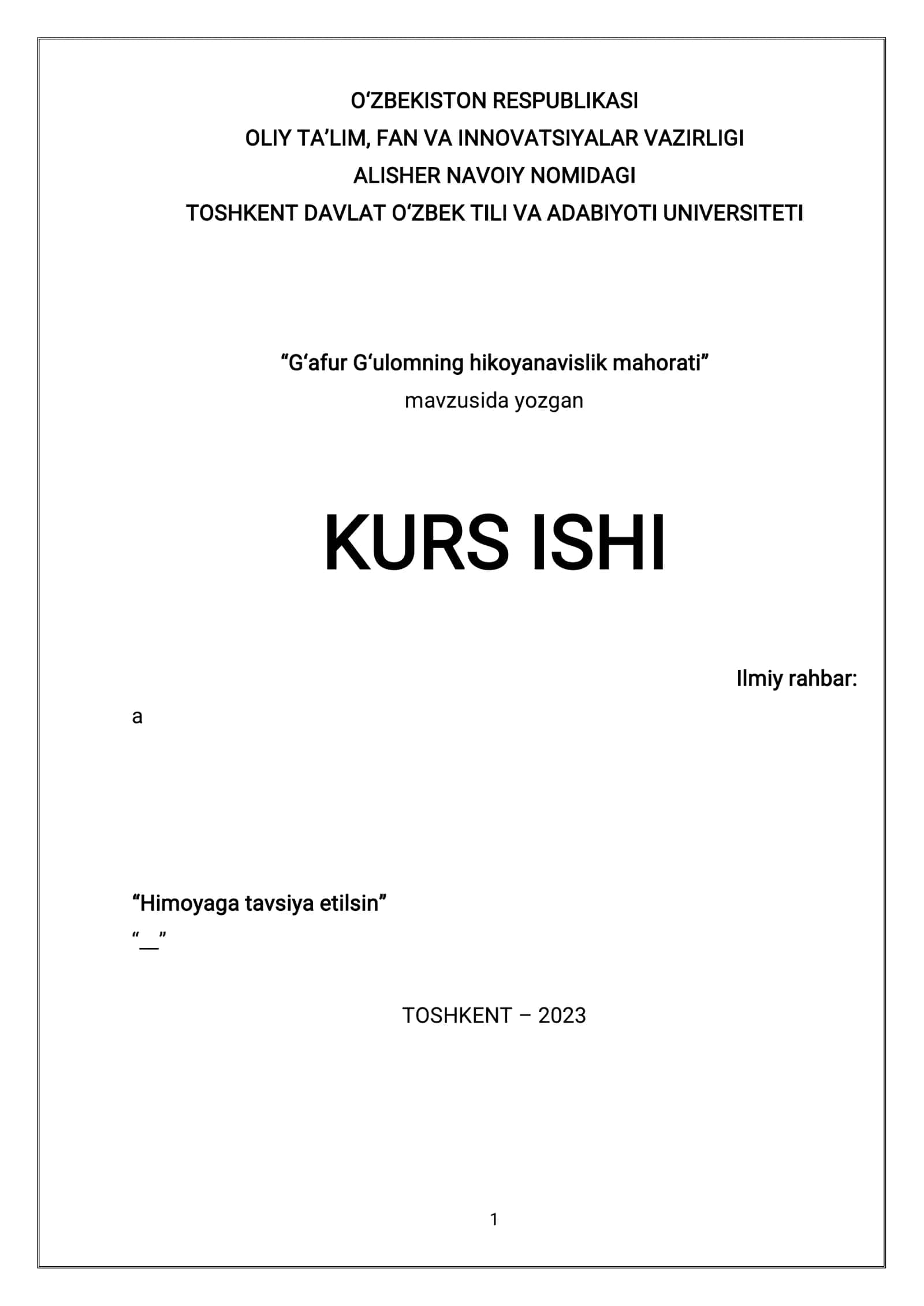G‘afur G‘ulomning hikoyanavislik mahorati 1