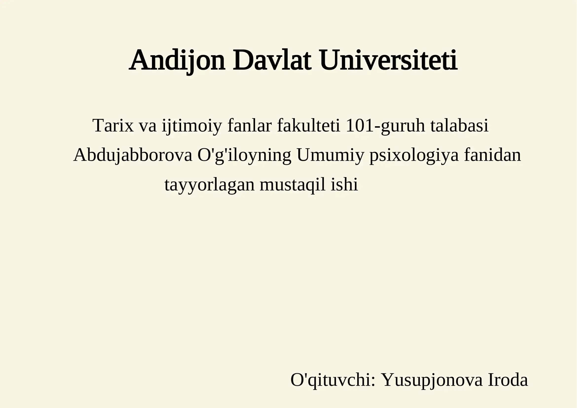 Mustaqil ish: Psixik jarayonlar va miyaning o'zaro aloqadorligi 1