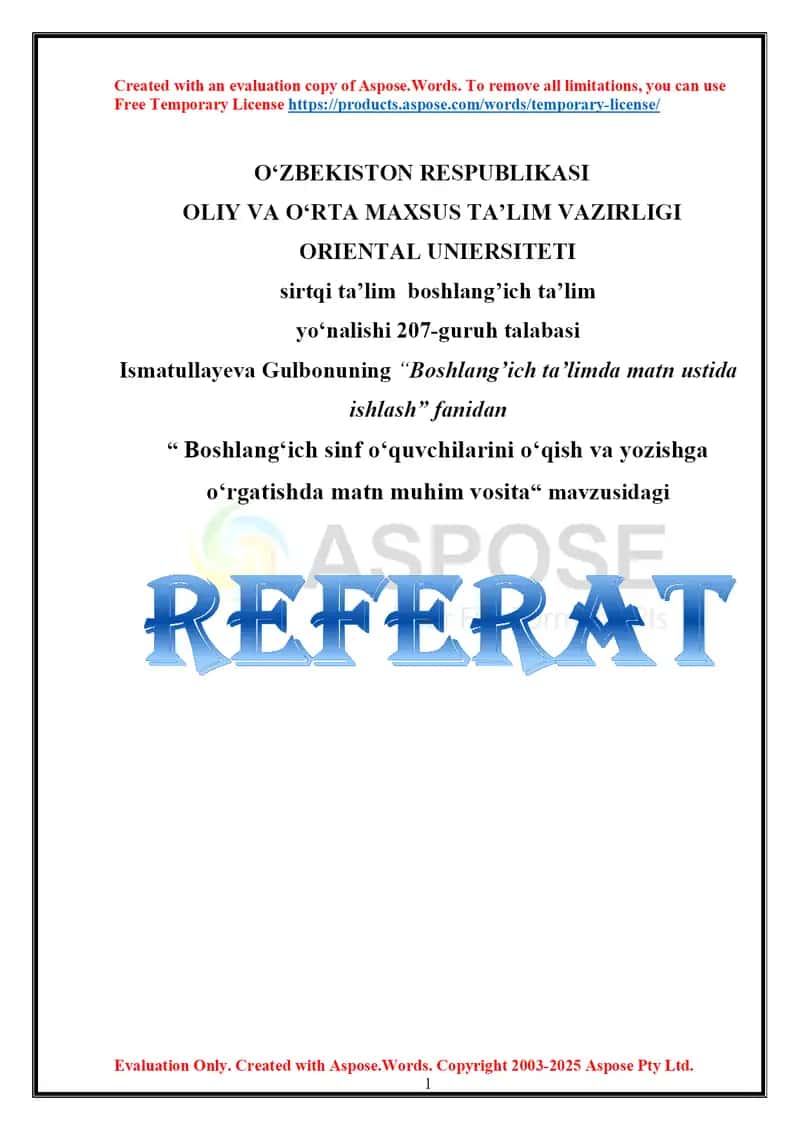 Boshlangʻich sinf oʻquvchilarini oʻqish va yozishga oʻrgatishda matn muhim vosita 1