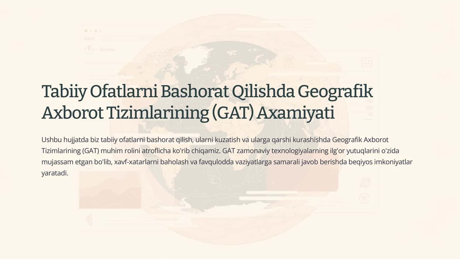 Tabiiy Ofatlarni Bashorat Qilishda Geografik Axborot Tizimlarining (GAT) Axamiyati 1