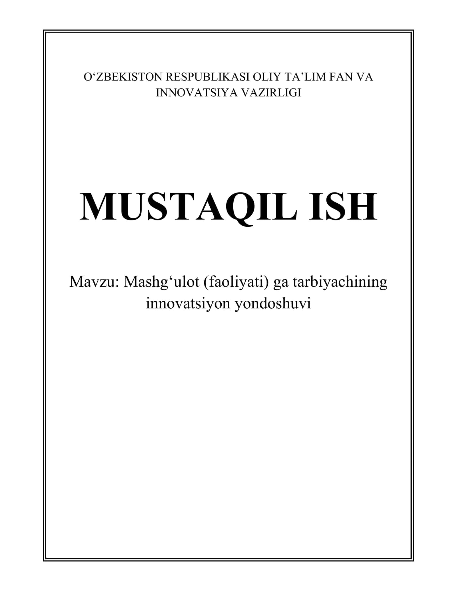 Mashgʻulot (faoliyati) ga tarbiyachining innovatsiyon yondoshuvi 1