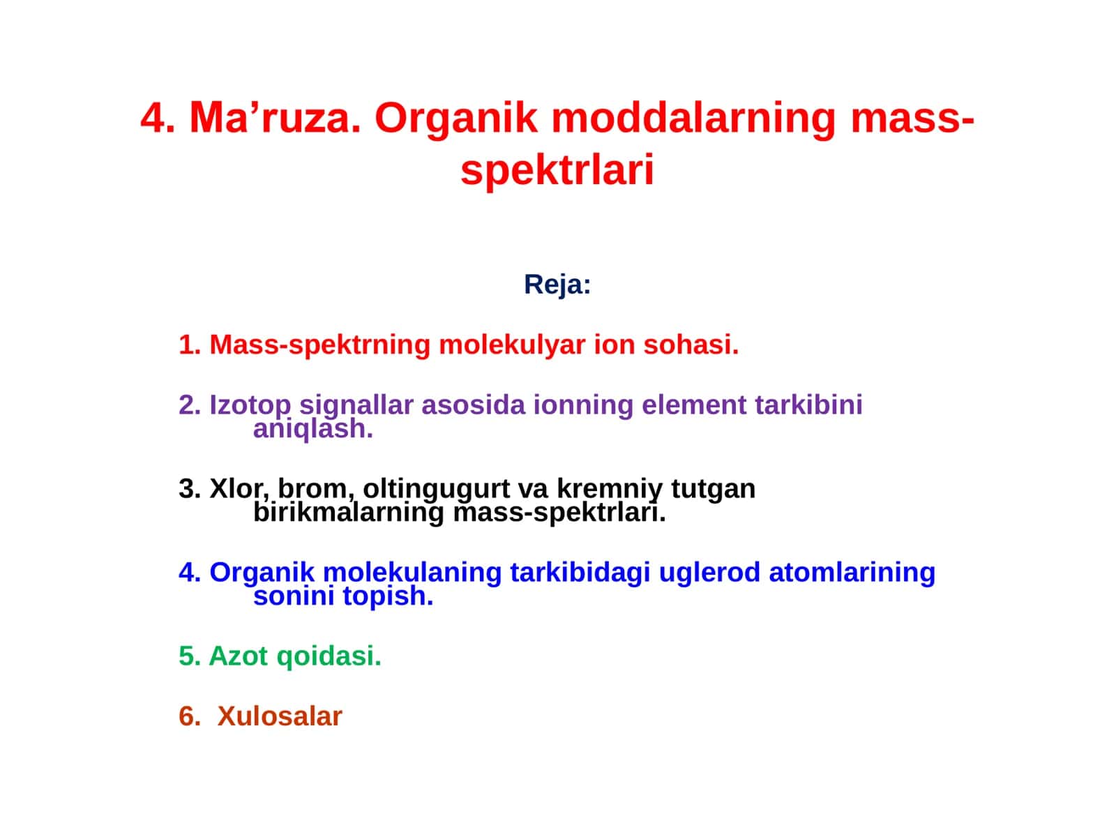 Ma’ruza. Organik moddalarning mass-spektrlari 1