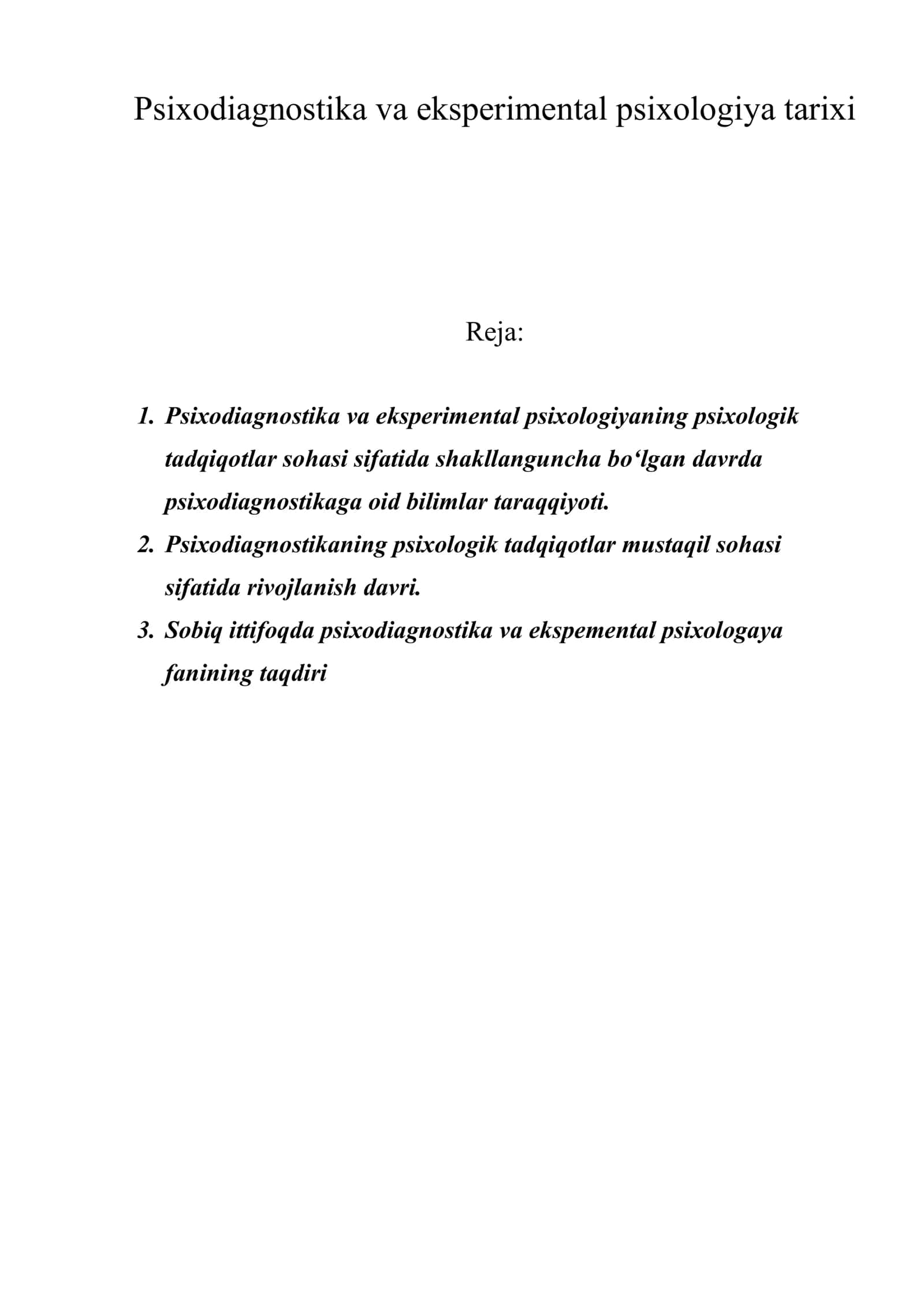 Psixodiagnostika va eksperimental psixologiya tarixi 1