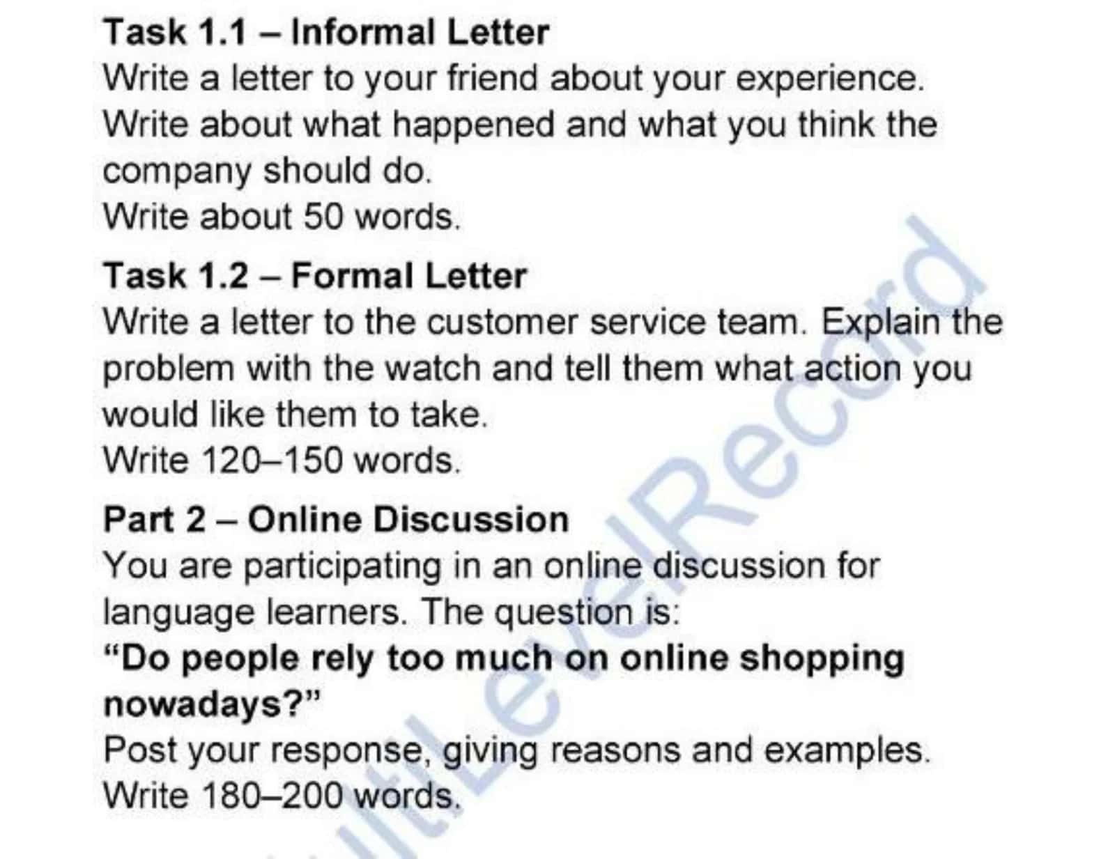 Cefr writing bo’limi uchun to’liq mock 1
