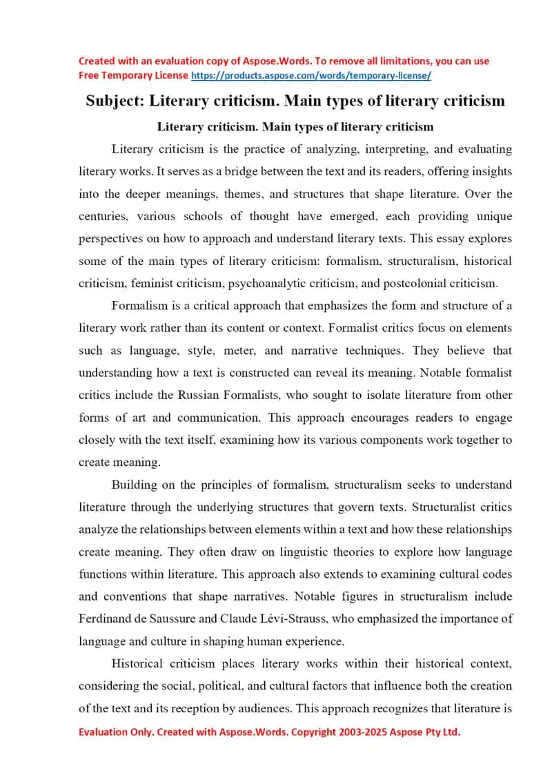 Literary criticism. Main types of literary criticism 1