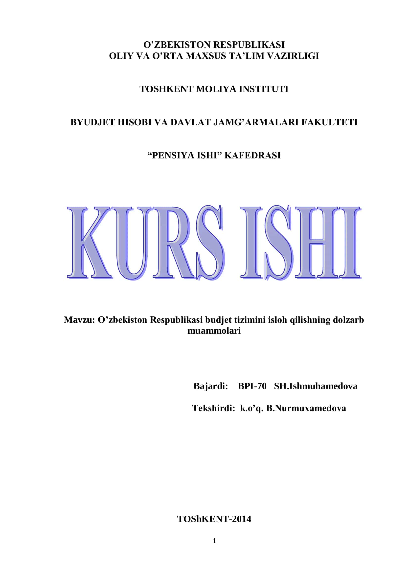 O’zbekiston Respublikasi budjet tizimini isloh qilishning dolzarb muammolari 1