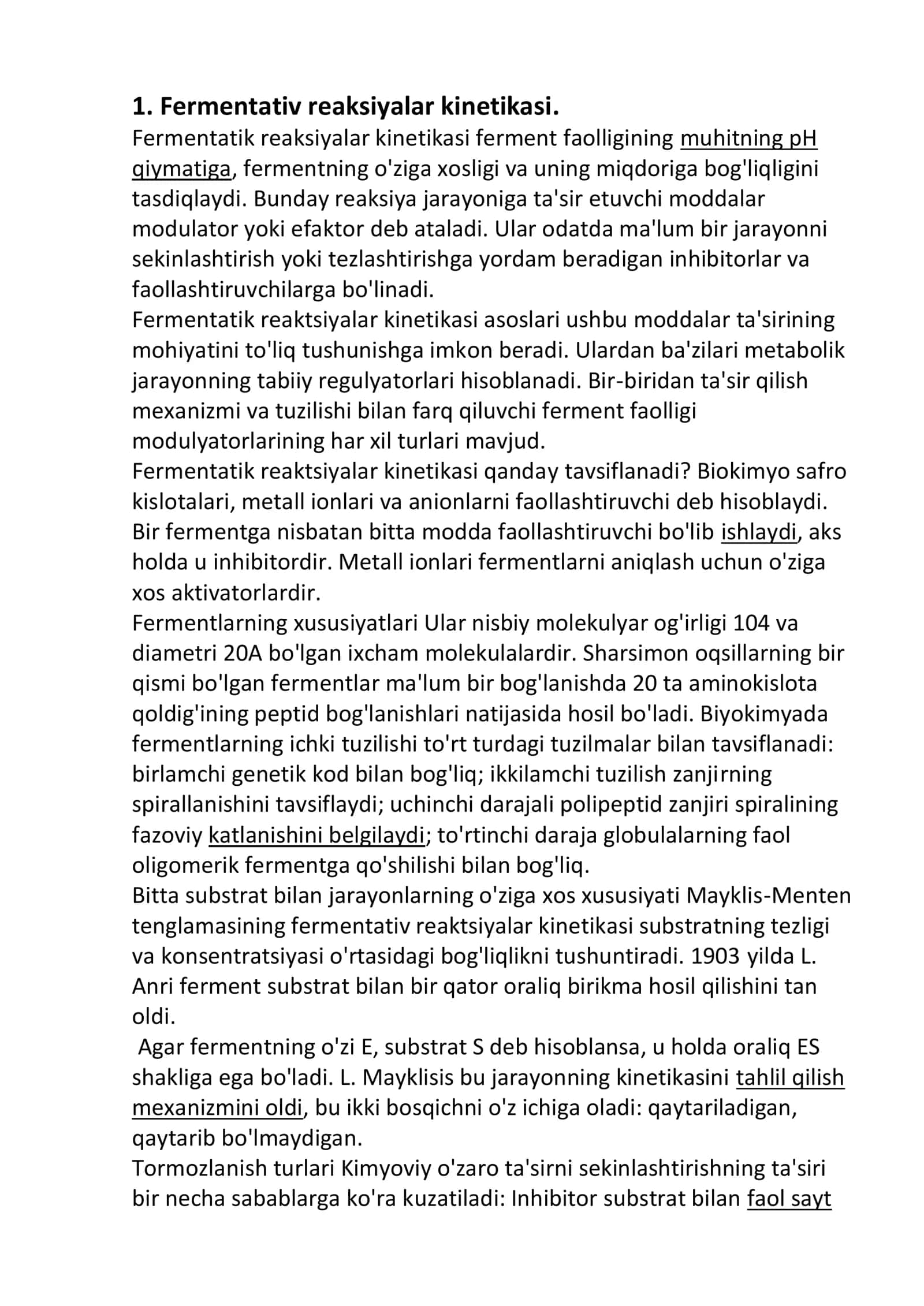 Fermentativ reaksiyalar kinetikasi 1