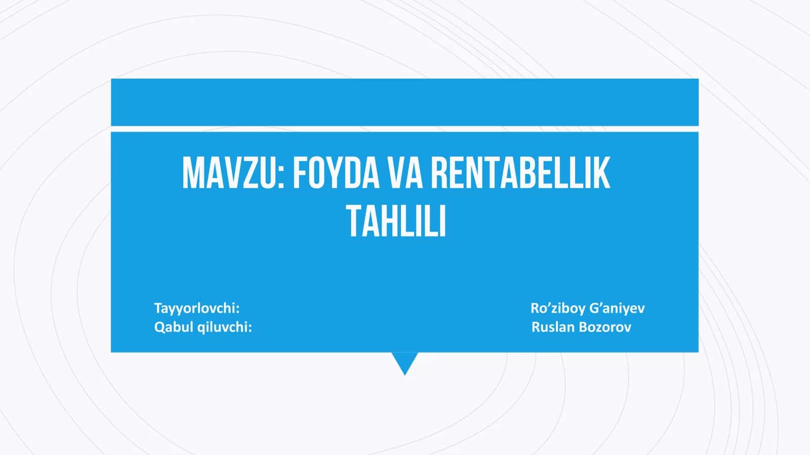 Foyda va rentabellik tahlili 1