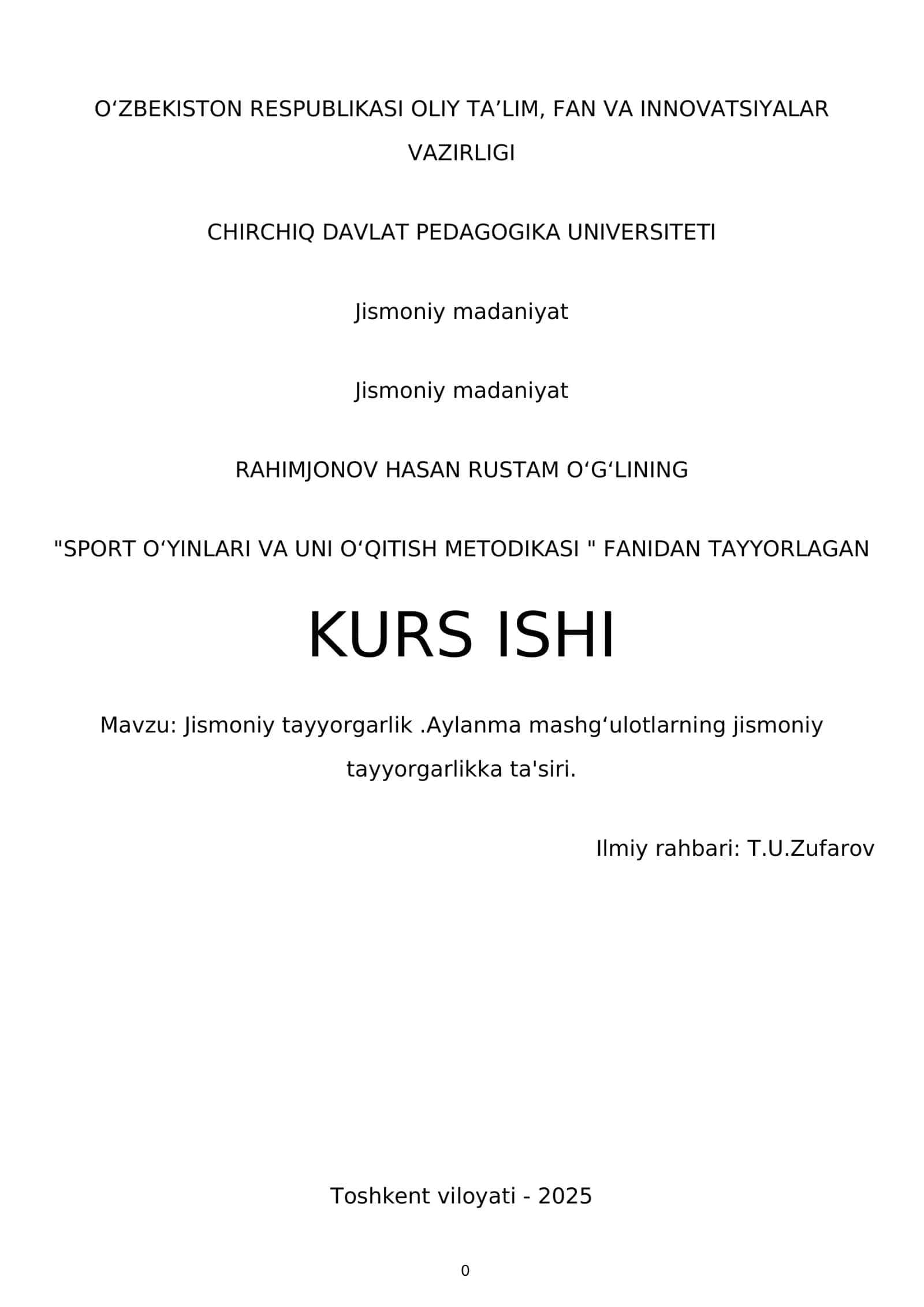 SPORT OʻYINLARI VA UNI OʻQITISH METODIKASI 1