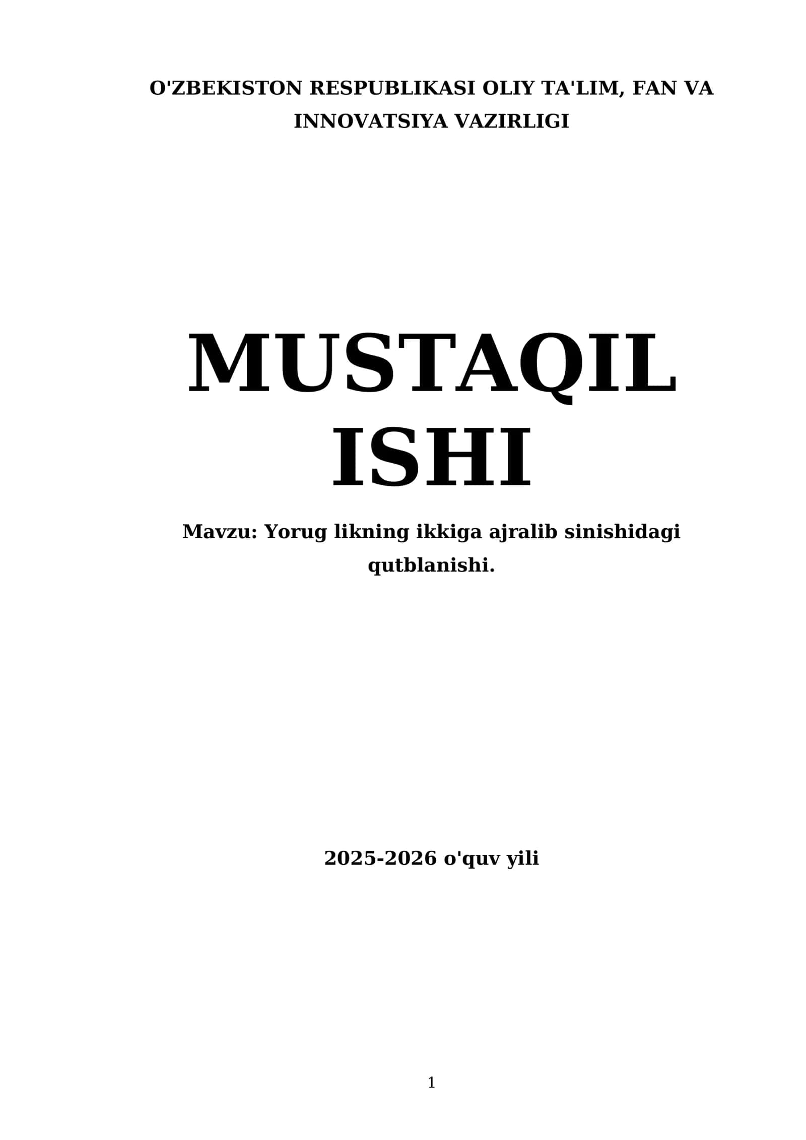 Yorug likning ikkiga ajralib sinishidagi qutblanishi 1