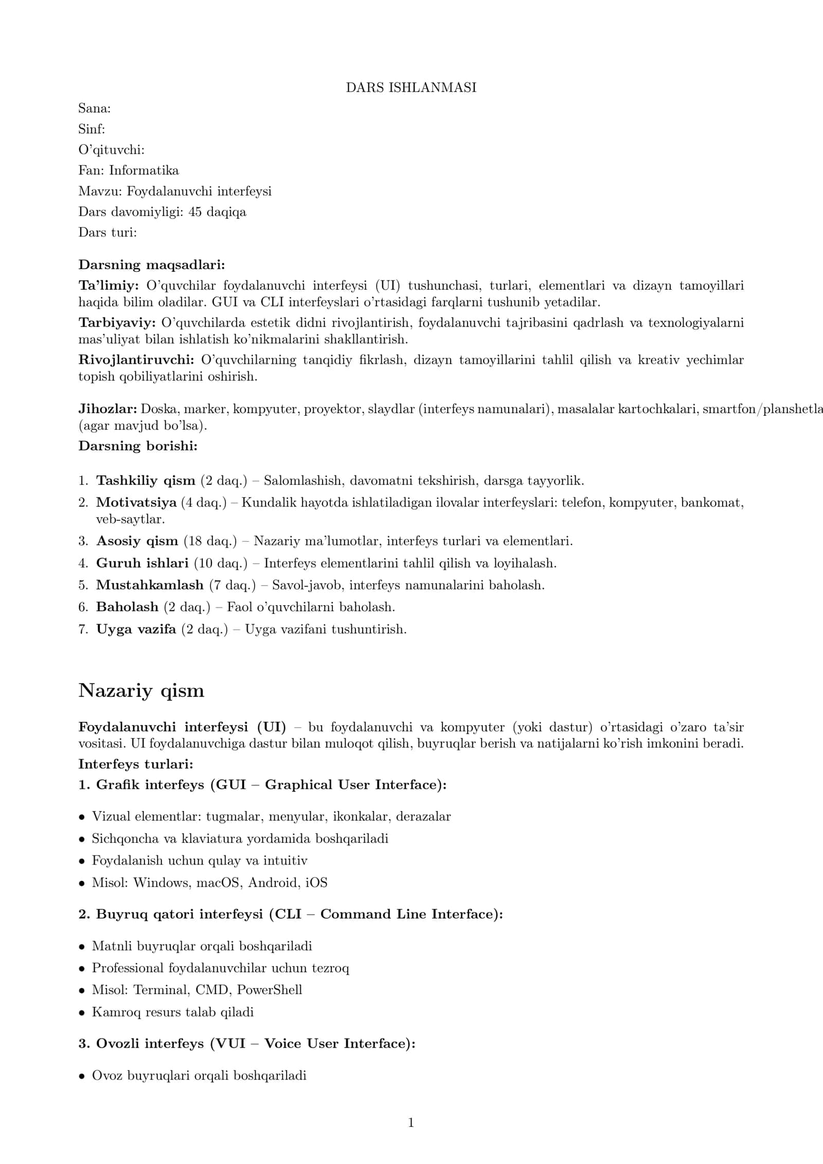 Foydalanuvchi interfeysi (Dars ishlanmasi) 1