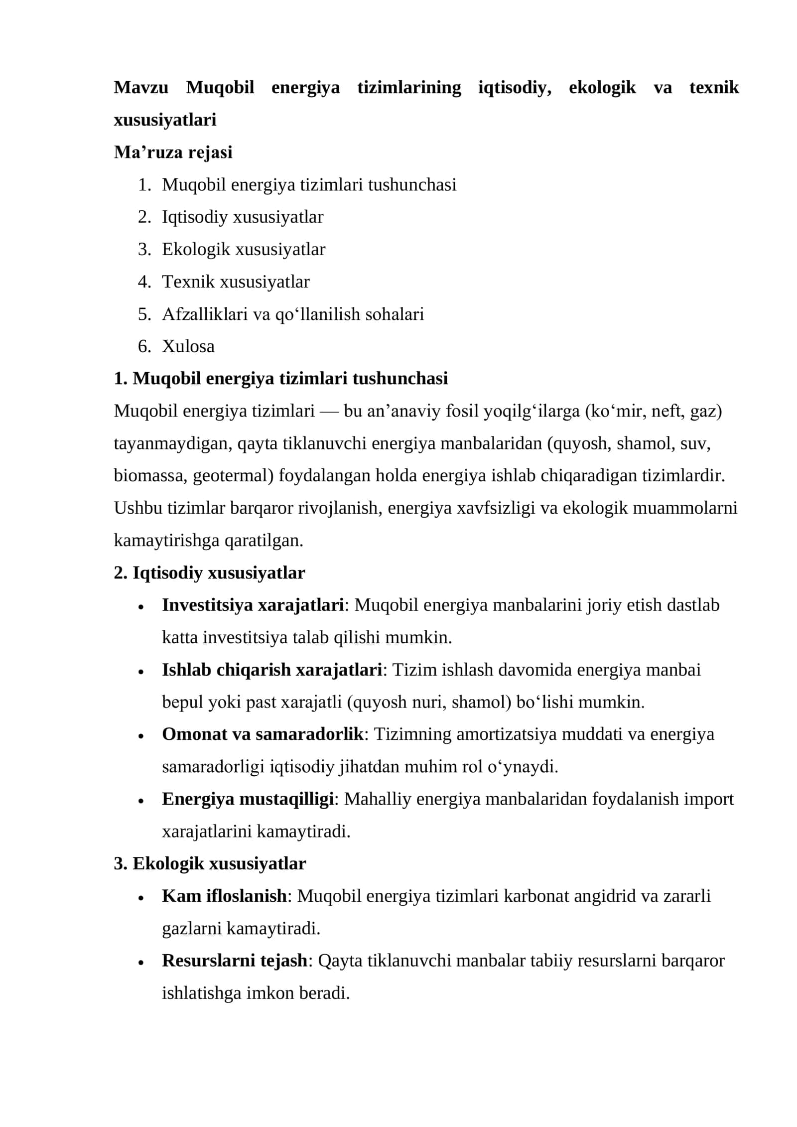 Muqobil Energiya Tizimlari 1