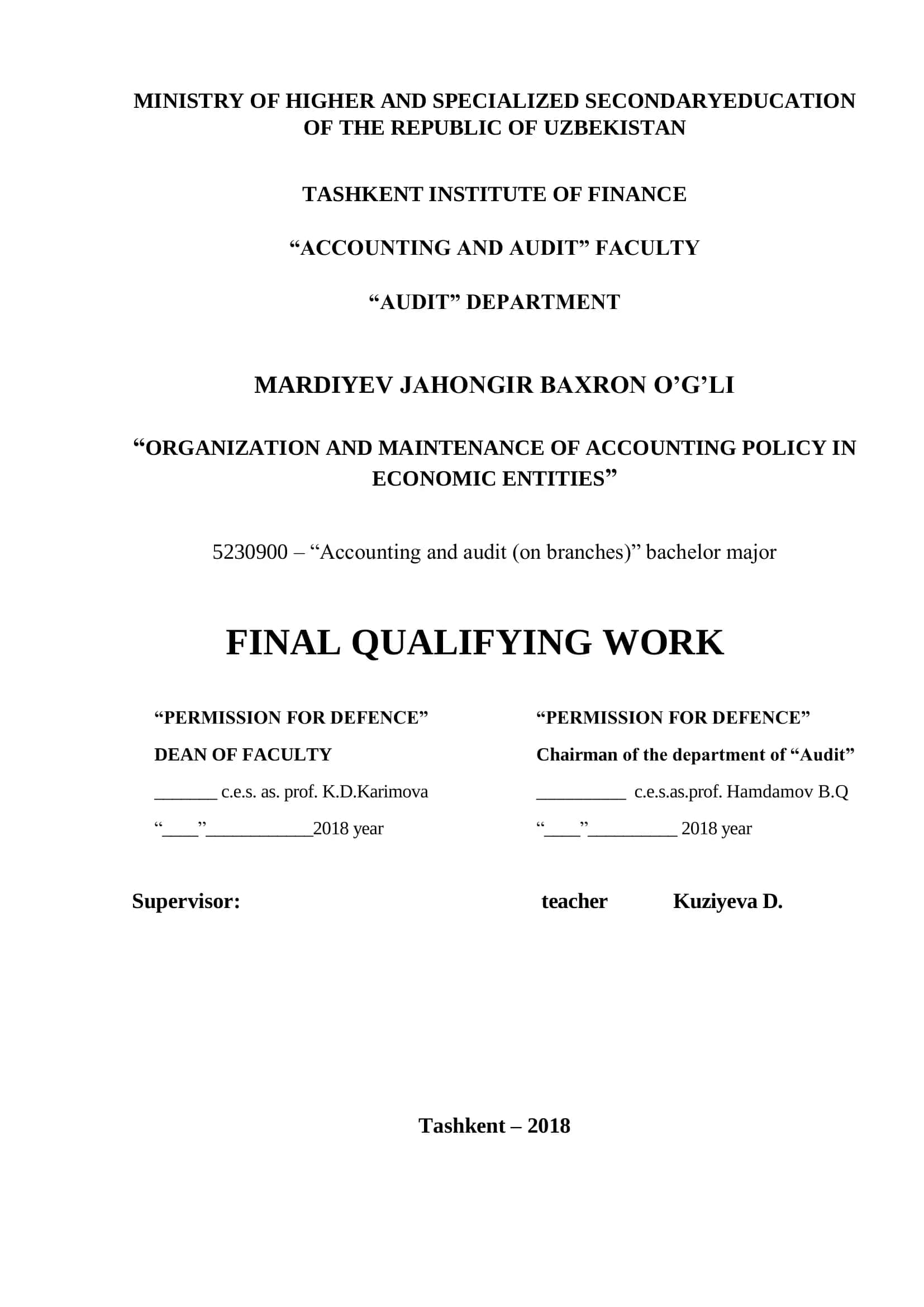 ORGANIZATION AND MAINTENANCE OF ACCOUNTING POLICY IN ECONOMIC ENTITIES 1