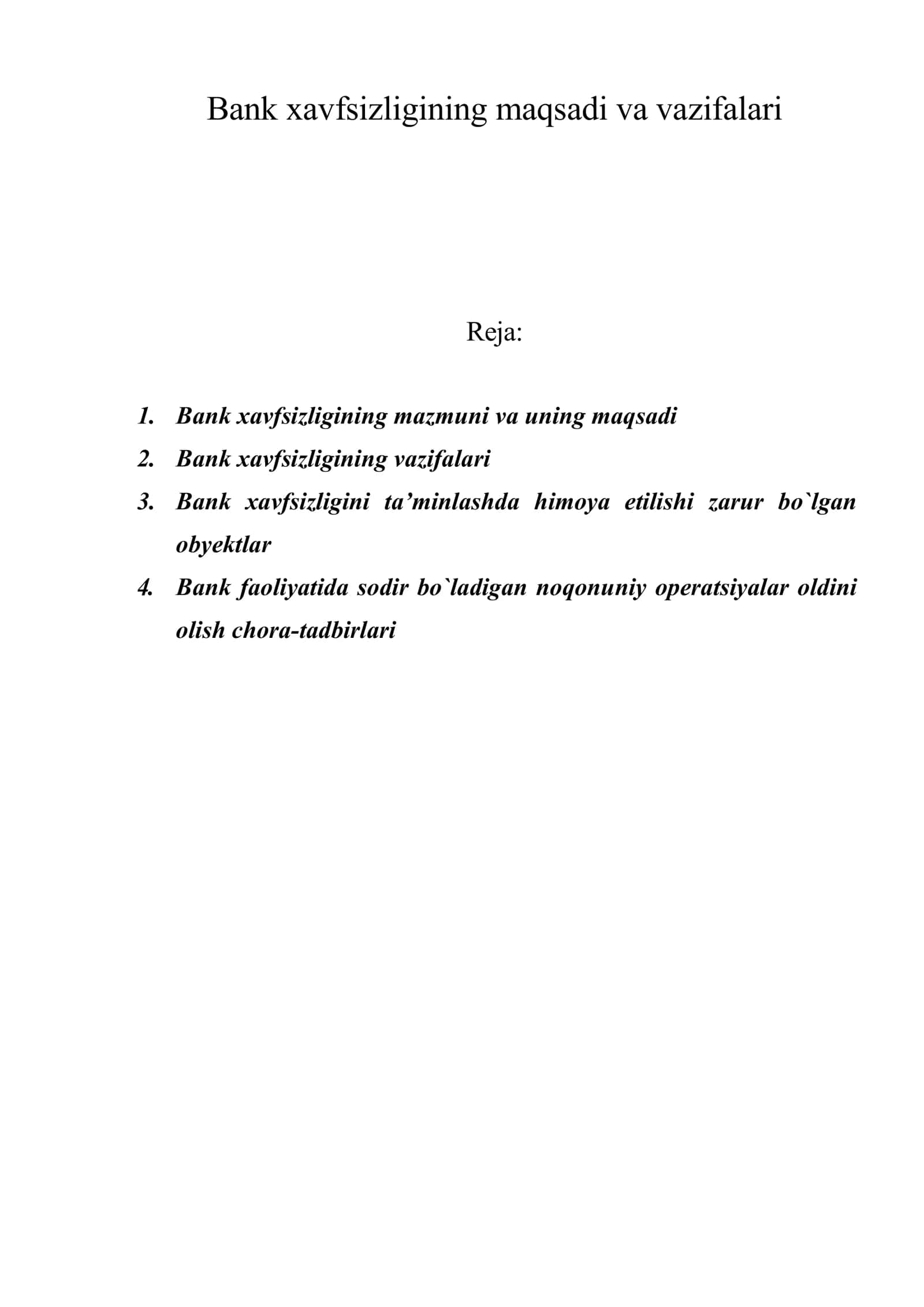 Bank xavfsizligining maqsadi va vazifalari 1