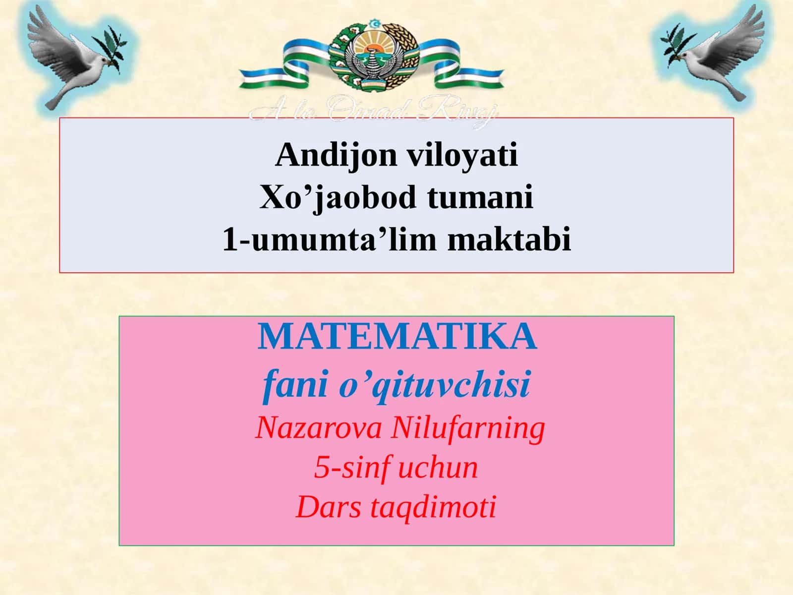 5-sinf Matematika fanidan O'nli kasrlarni qo'shish va ayirish mavzusida ochiq dars ishlanma 1