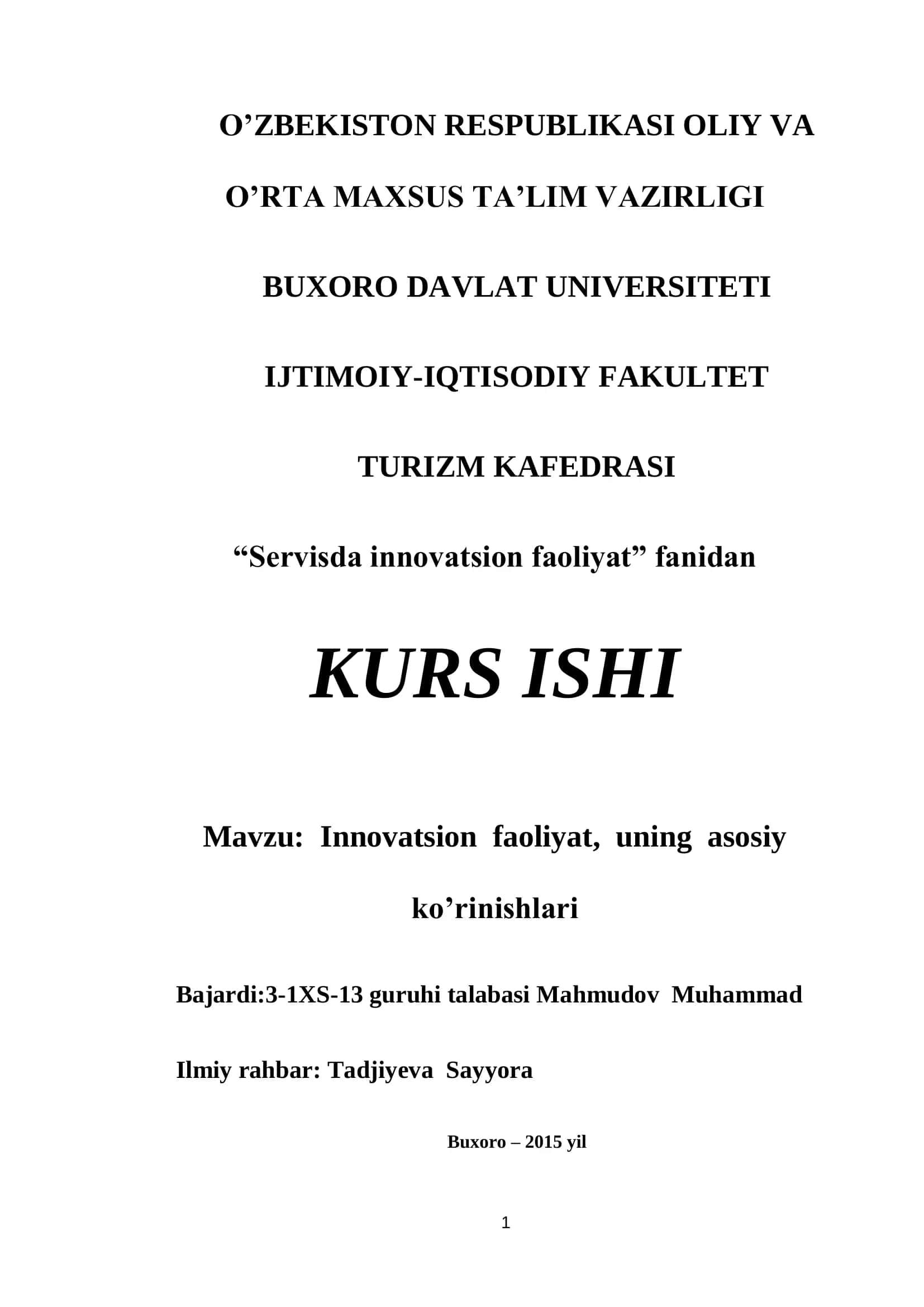 Servisda innovatsion faoliyat 1
