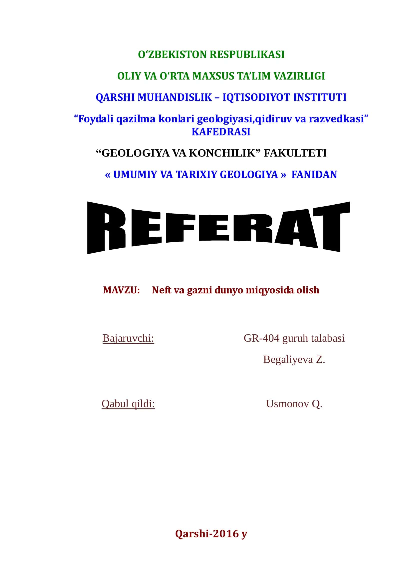 Neft va gazni dunyo miqyosida olish 1