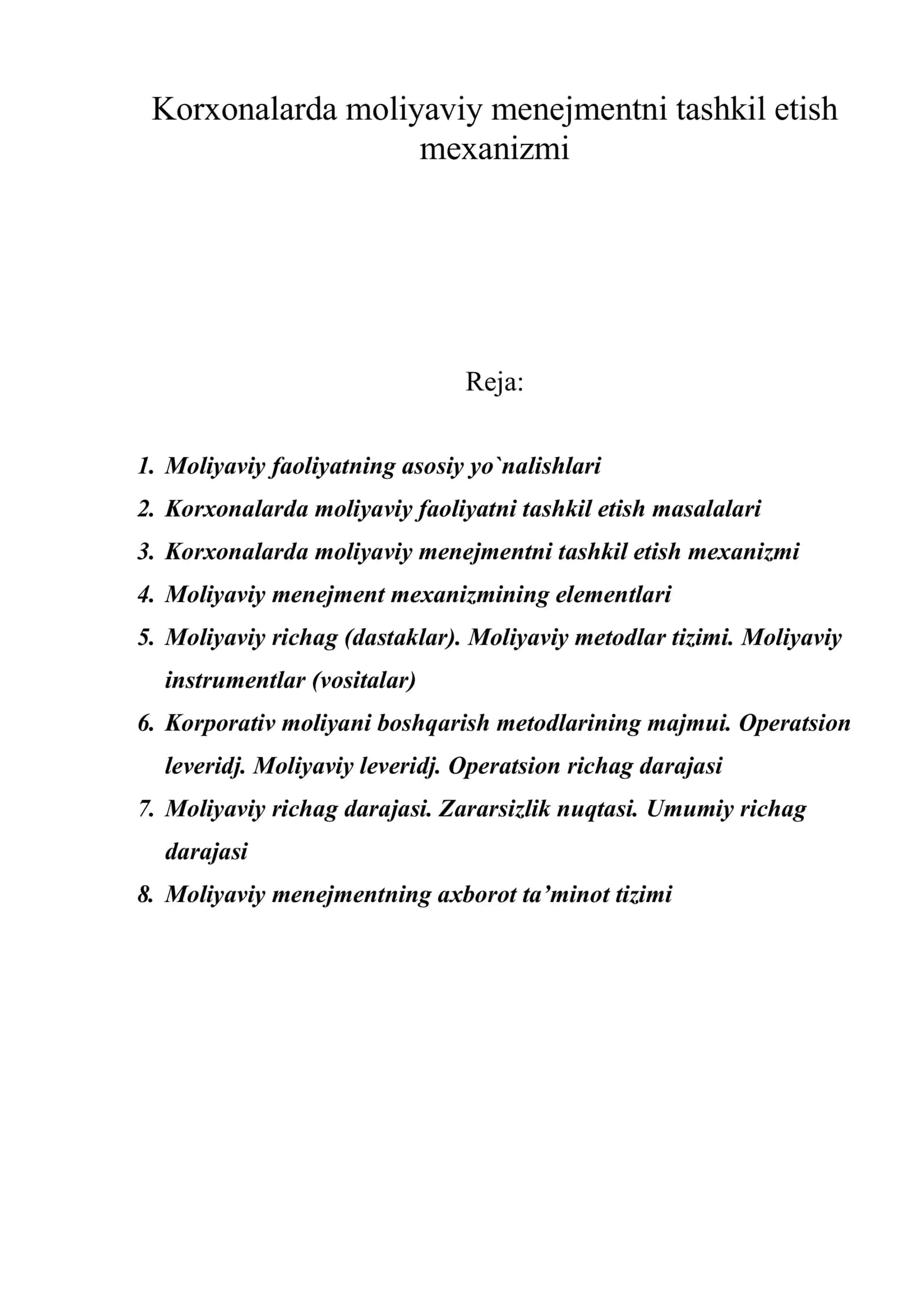 Korxonalarda moliyaviy menejmentni tashkil etish mexanizmi 1