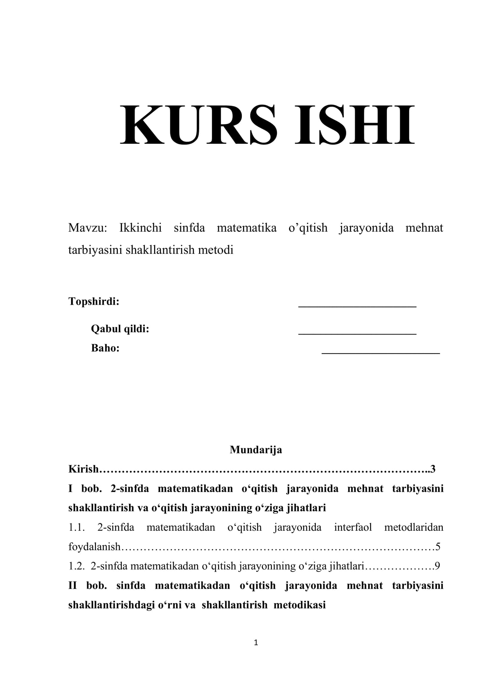Ikkinchi sinfda matematika o’qitish jarayonida mehnat tarbiyasini shakllantirish metodi 1