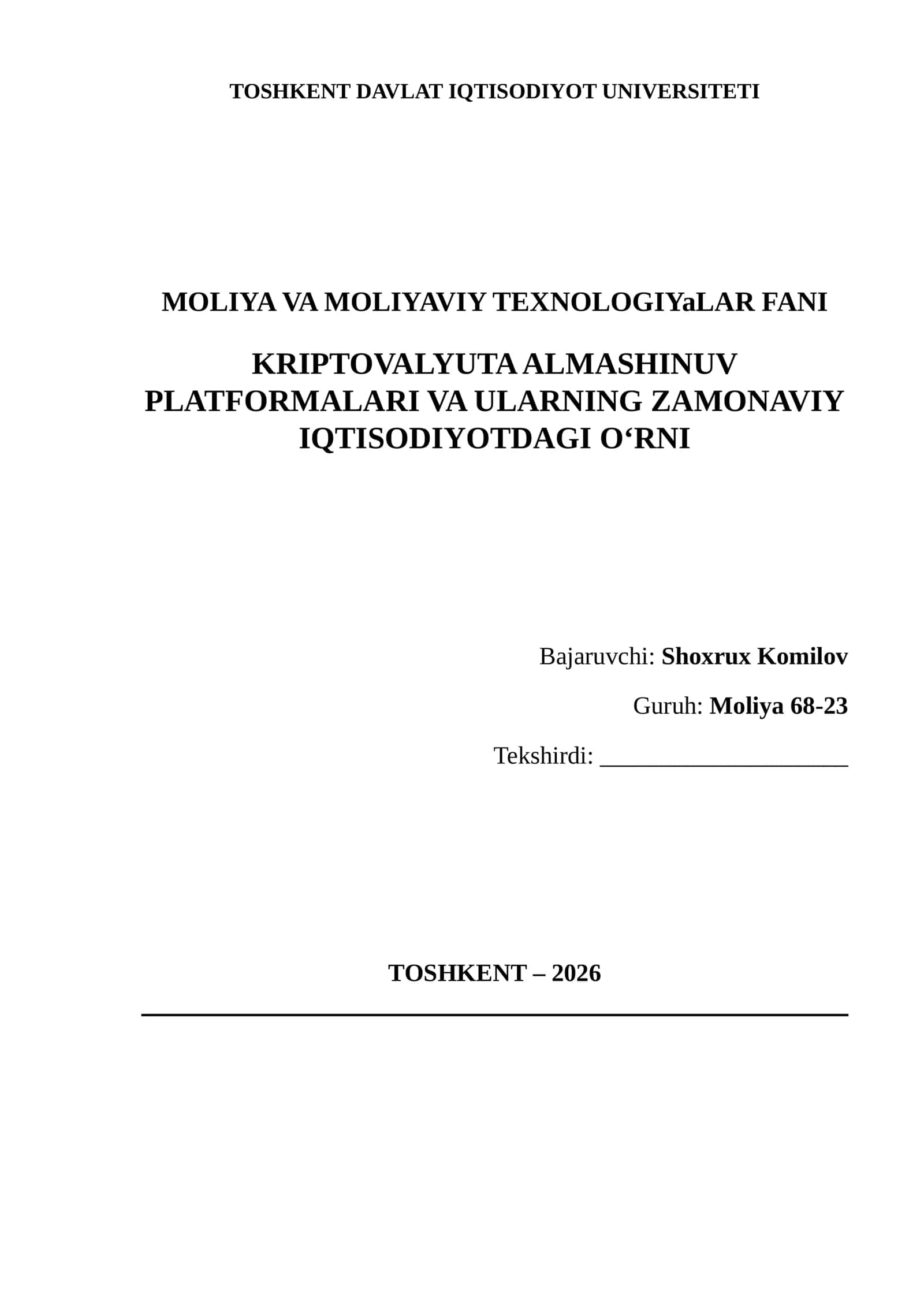 Kriptovalyuta Almashinuvi Platformalari va Ularning Zamonaviy Iqtisodiyotdagi O‘rni 1