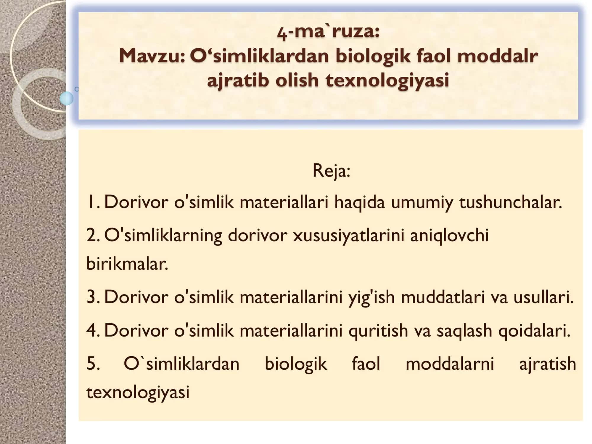 O’simliklardan biologik faol moddalarni ajratish texnologiyasi 1