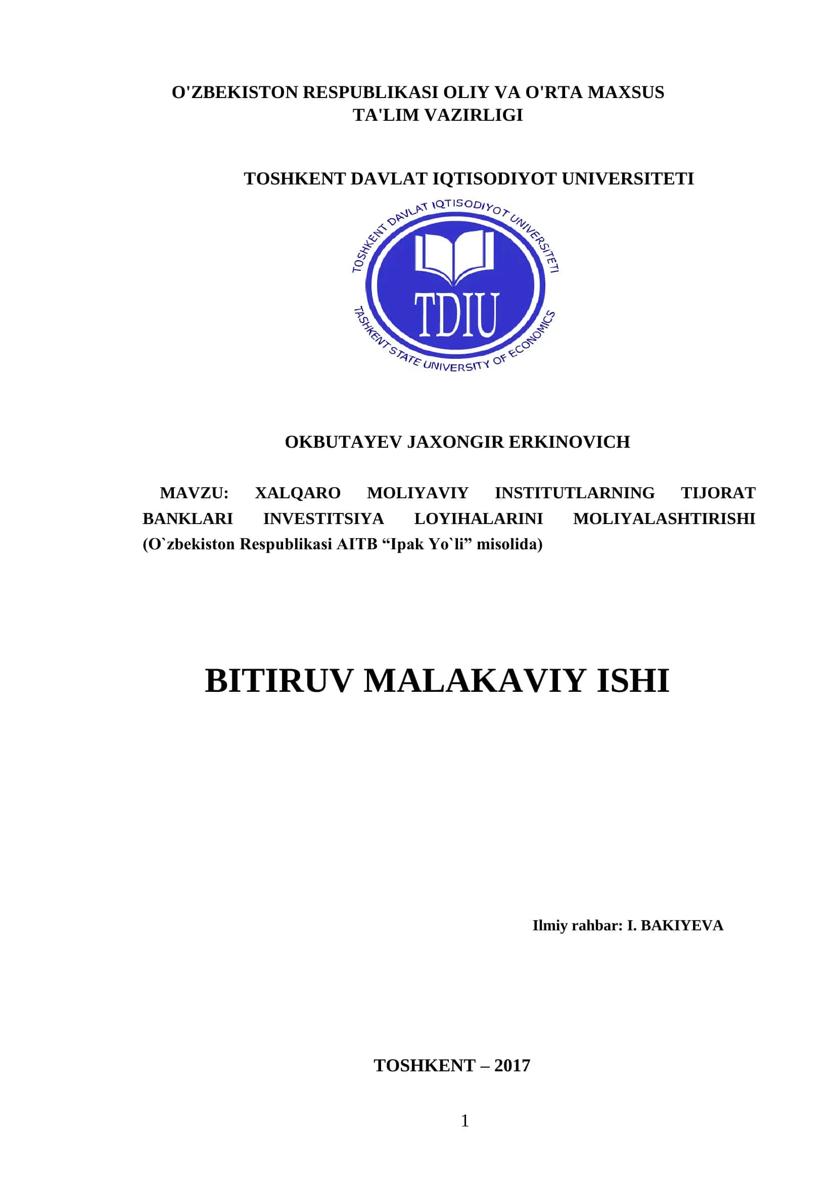 XALQARO MOLIYAVIY INSTITUTLARNING TIJORAT BANKLARI INVESTITSIYA LOYIHALARINI MOLIYALASHTIRISHI 1