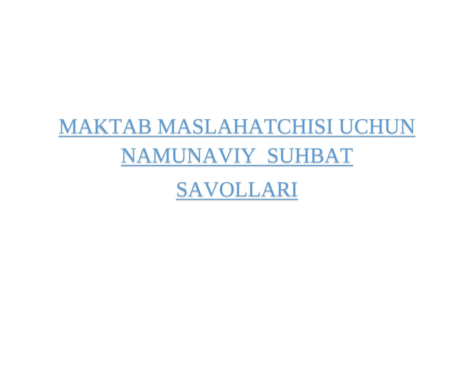 Namunaviy Suhbat Savollari 1