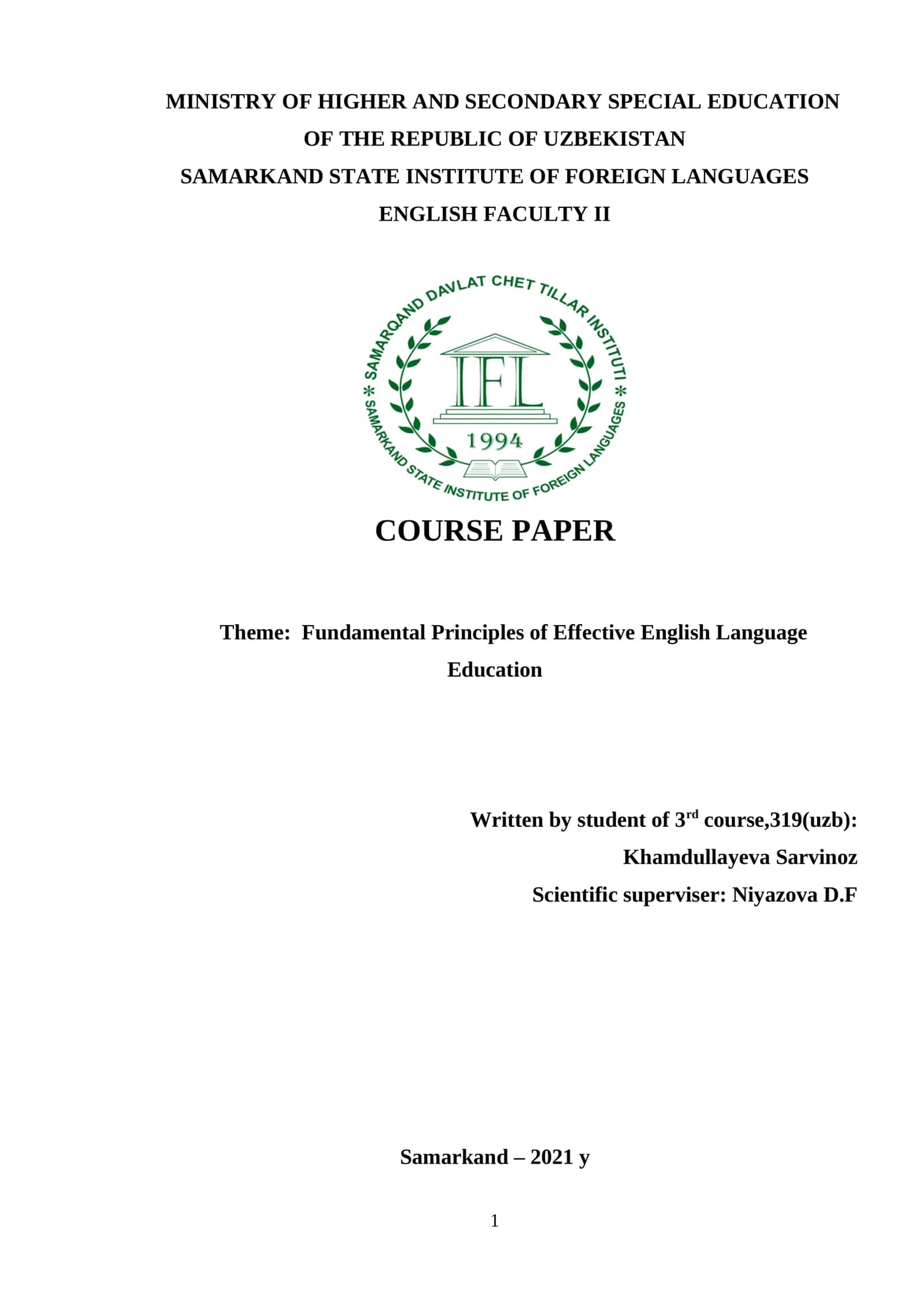 Fundamental Principles of Effective English Language Education 1