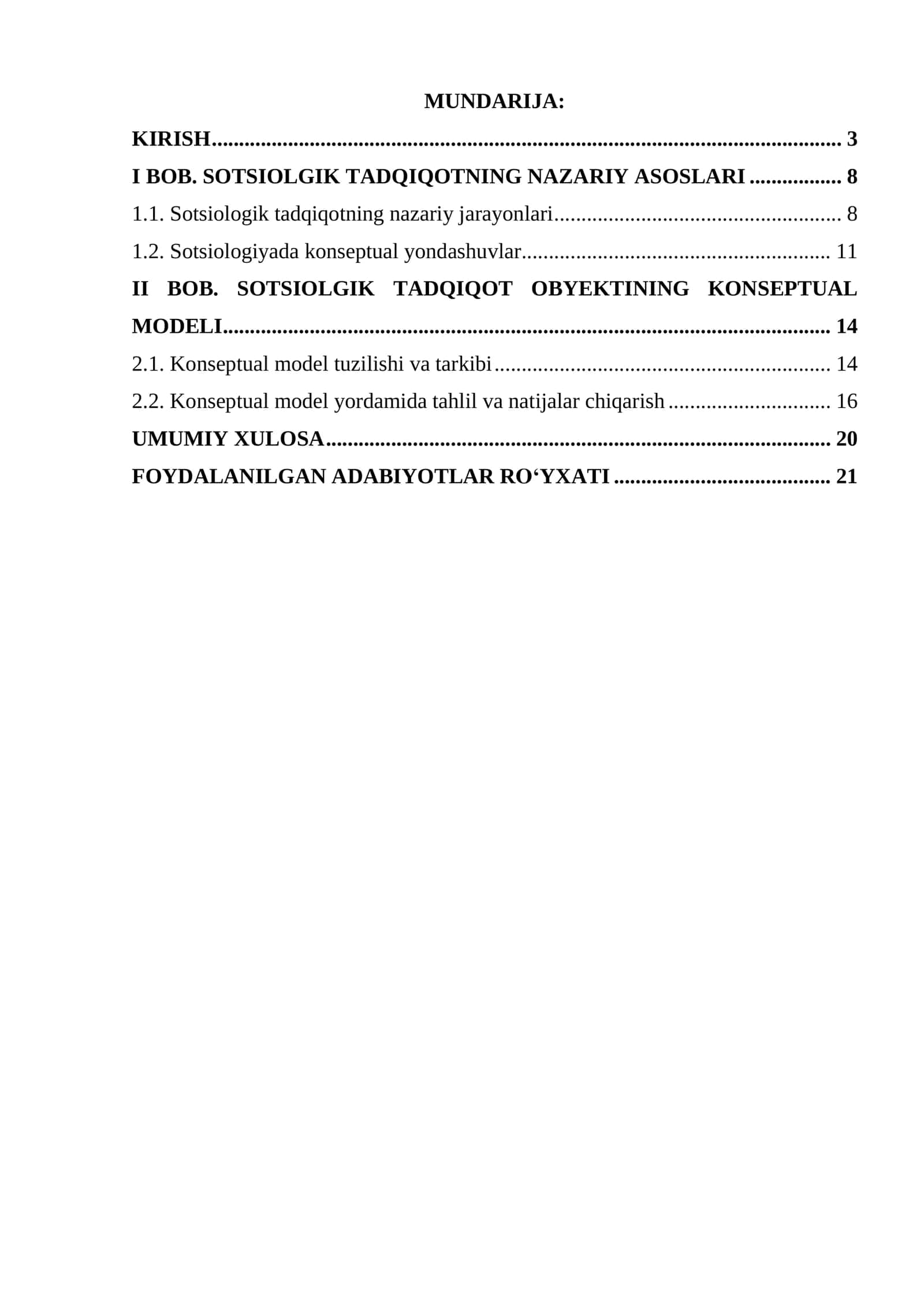 SOTSIOLOGIK TADQIQOTNING ASOSIY NAZARIY JARAYONLARI. SOTSIOLOGIK TADQIQOT OBYEKTINING KONSEPTUAL MODELI 1