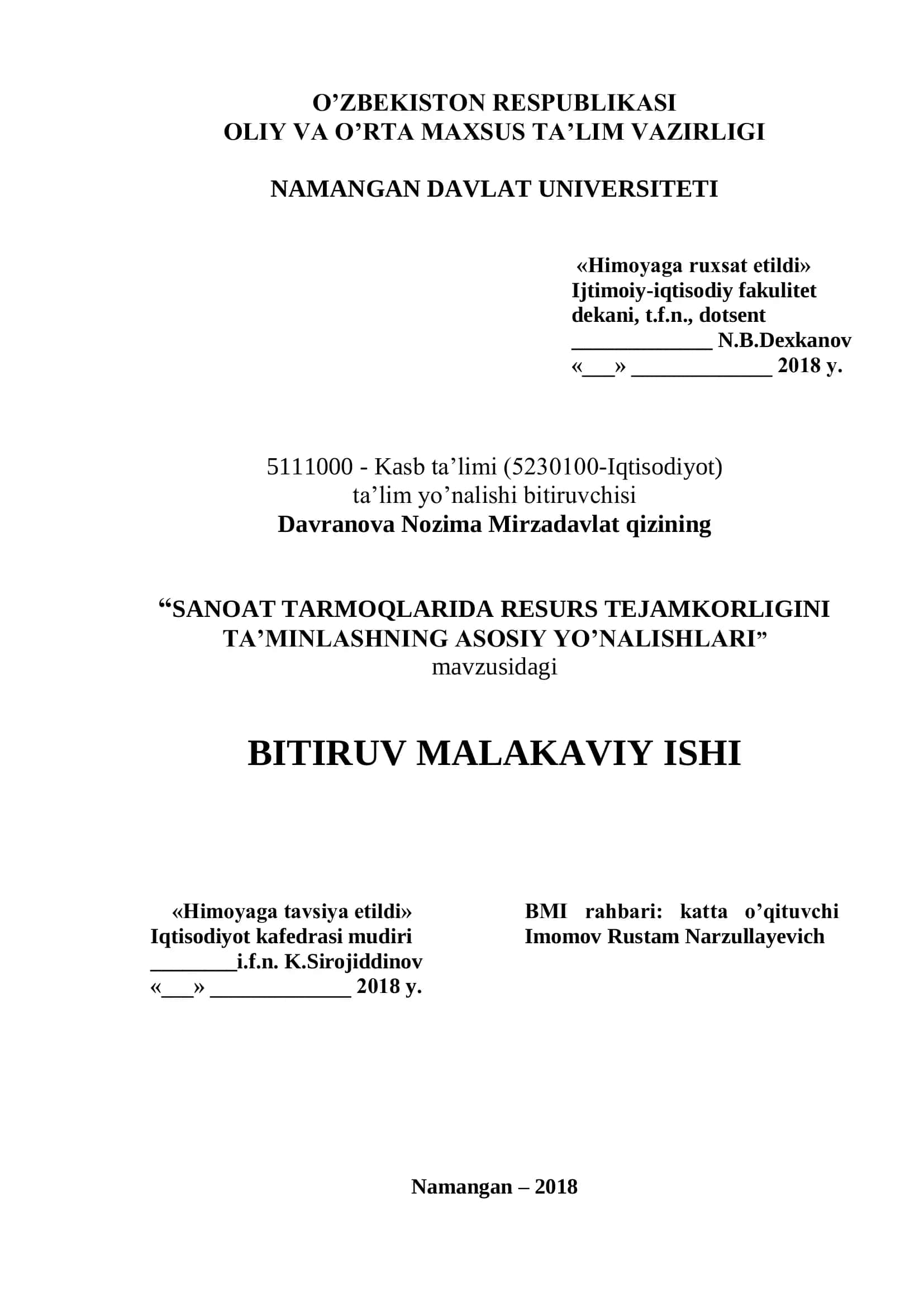 SANOAT TARMOQLARIDA RESURS TEJAMKORLIGINI TA’MINLASHNING ASOSIY YO’NALISHLARI 1