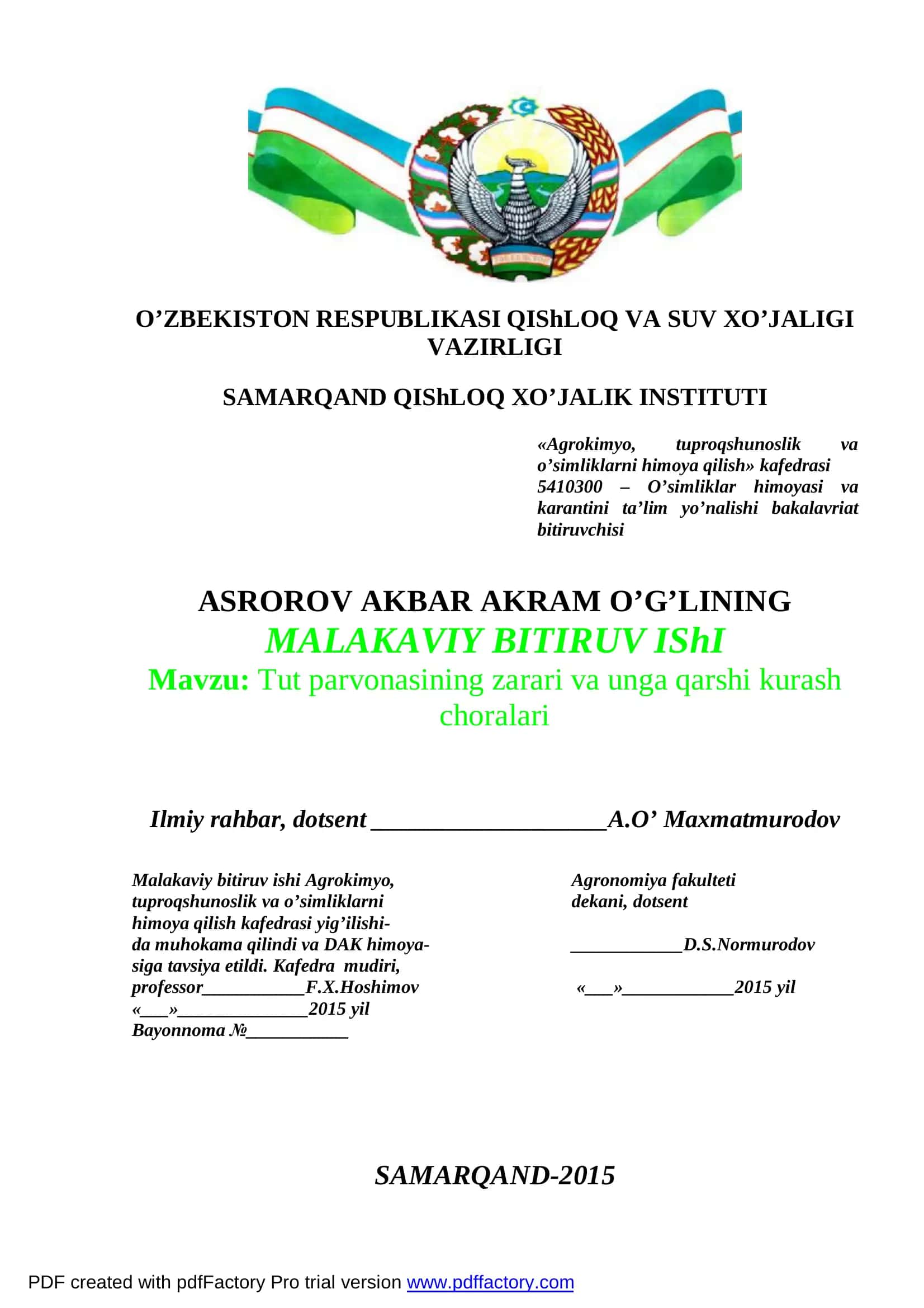 Tut parvonasining zarari va unga qarshi kurash choralari 1