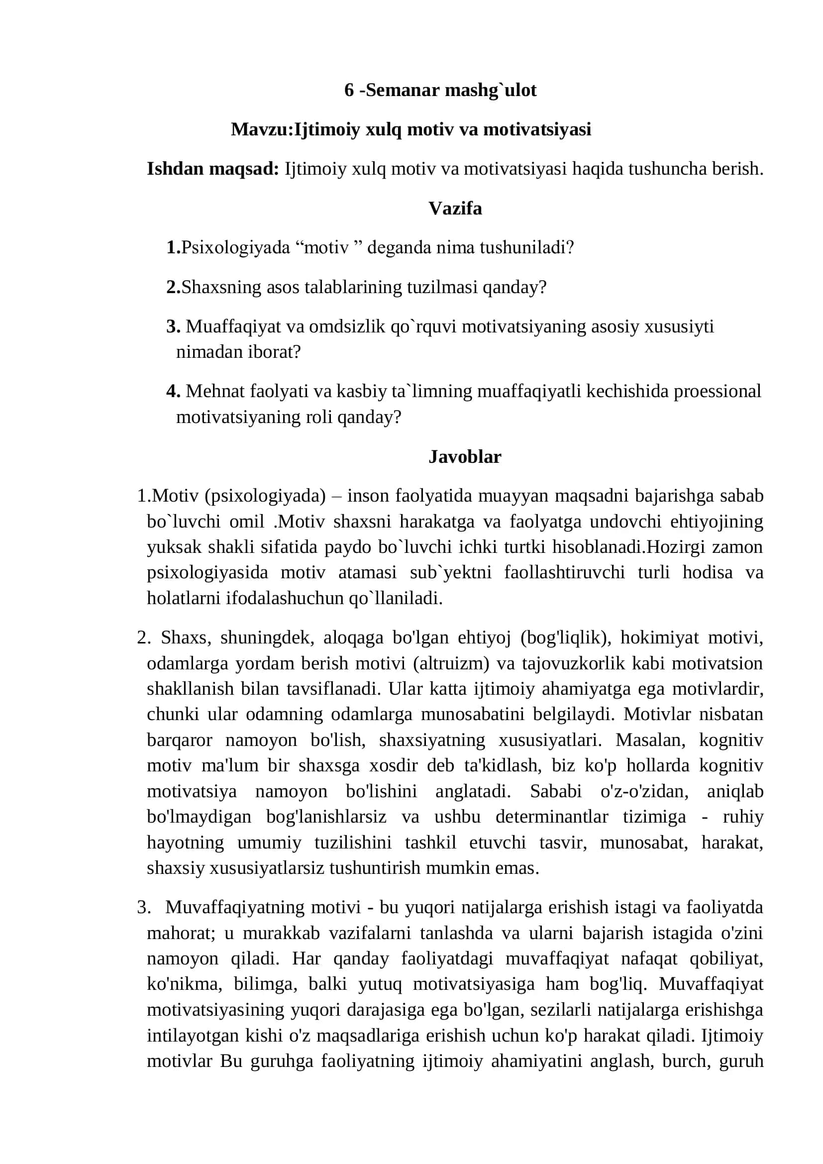 Ijtimoiy xulq motiv va motivatsiyasi 1