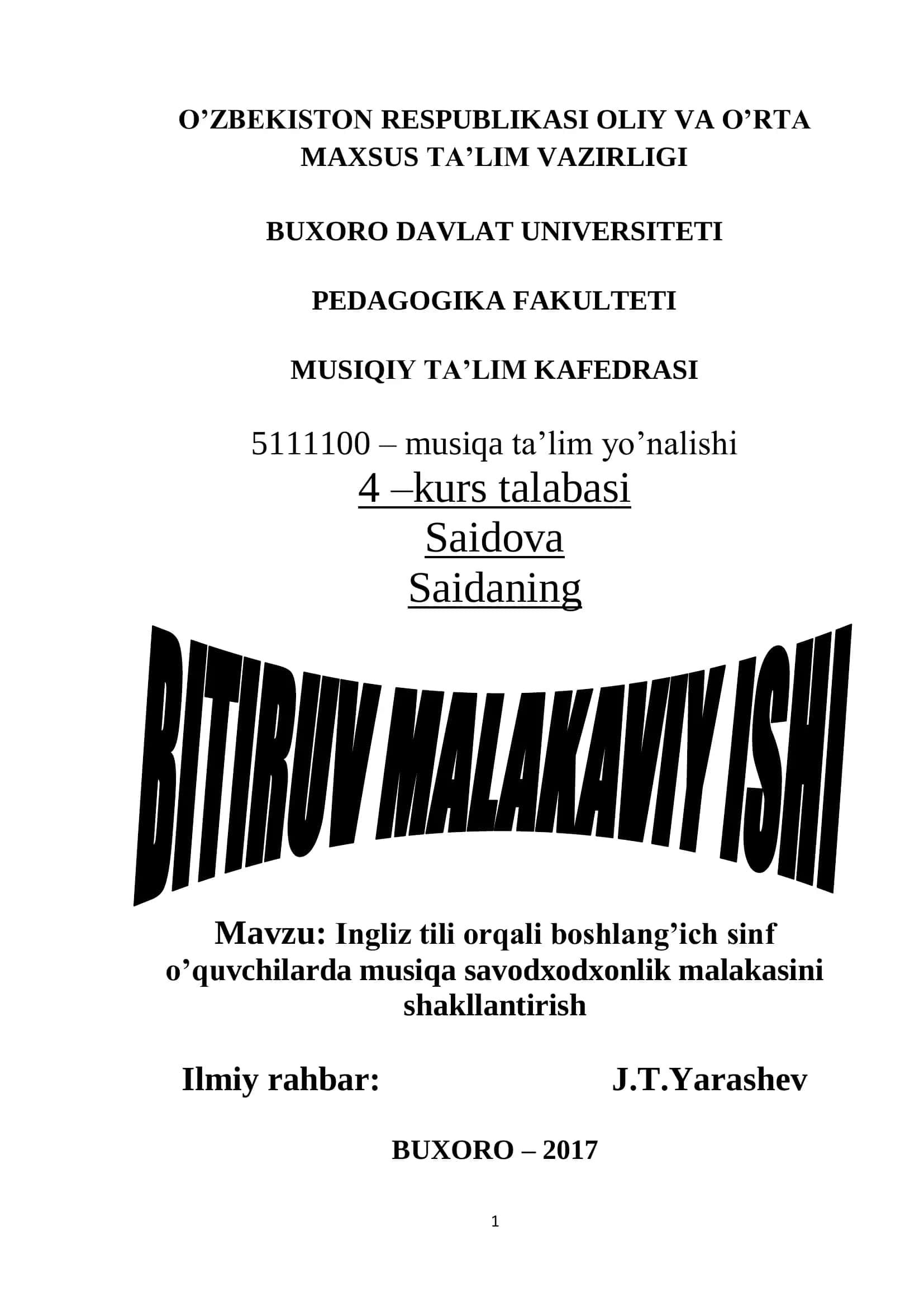 Ingliz tili orqali boshlang’ich sinf 1