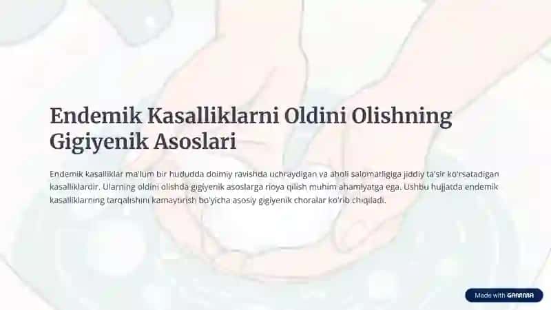 endemik kasalliklarni oldini olishda gigienik chora tadbirlar