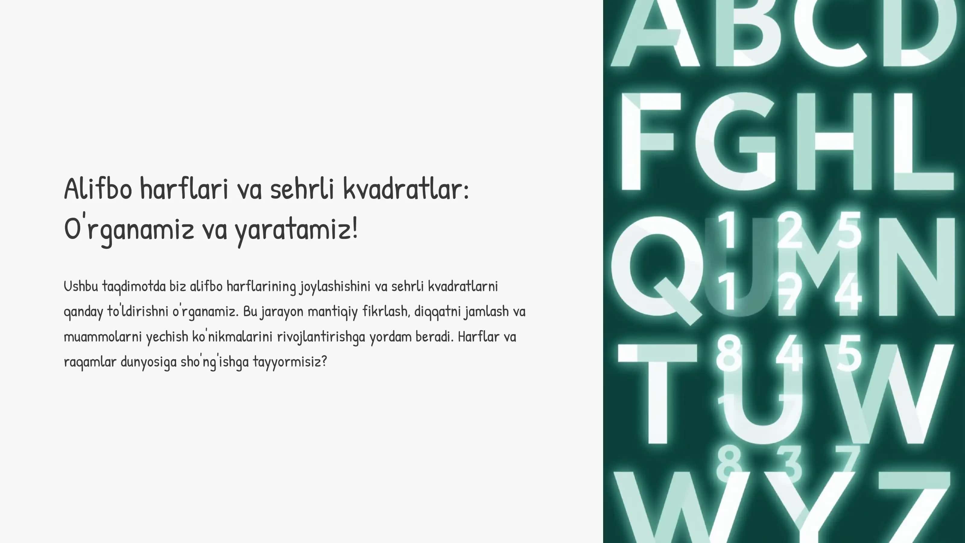Alifbo harflari va sehrli kvadratlar 1