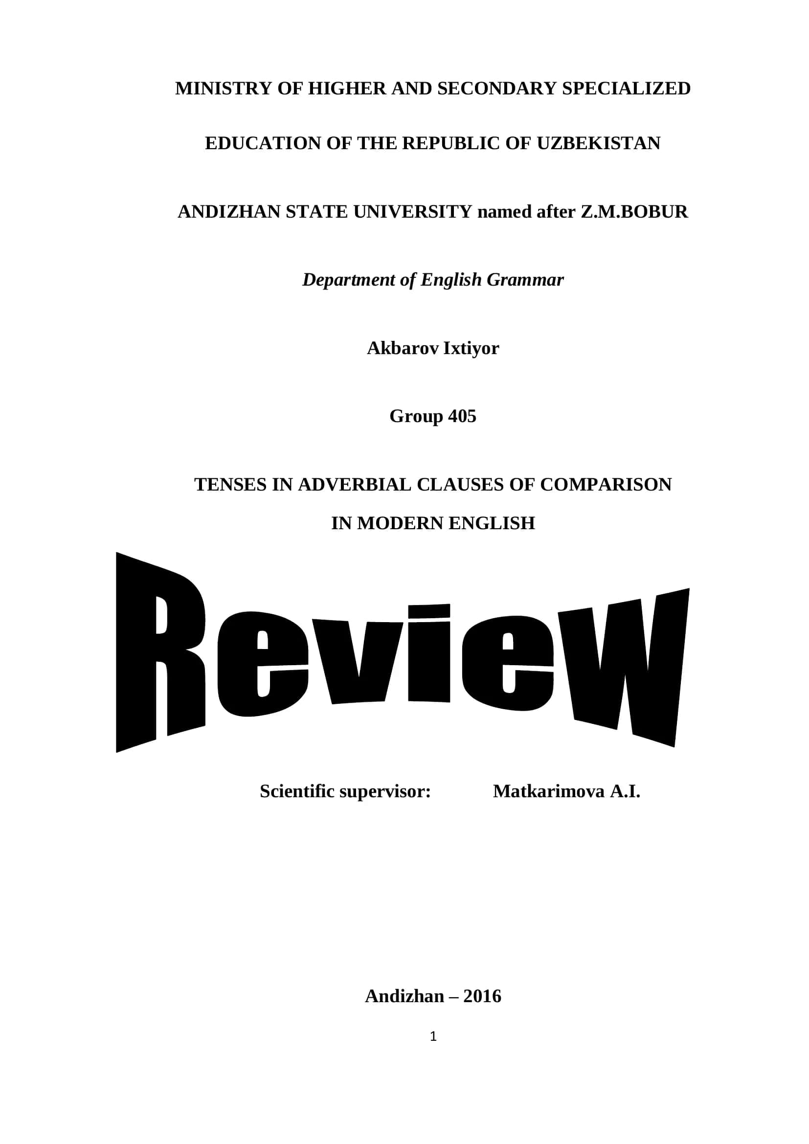 TENSES IN ADVERBIAL CLAUSES OF COMPARISON IN MODERN ENGLISH 1