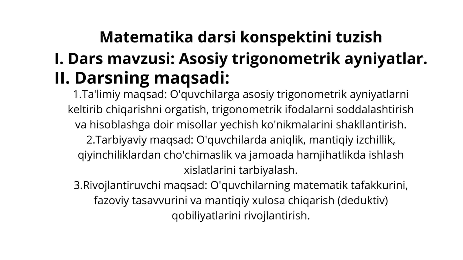 Asosiy trigonometrik ayniyatlar 1