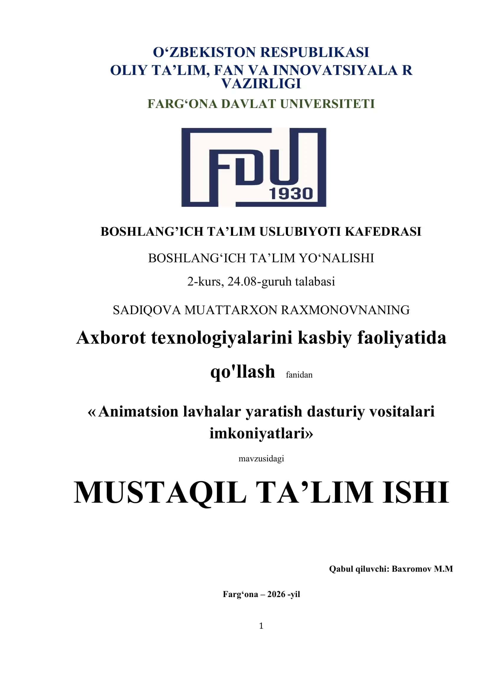 Animatsion lavhalar yaratish dasturiy vositalari imkoniyatlari 1